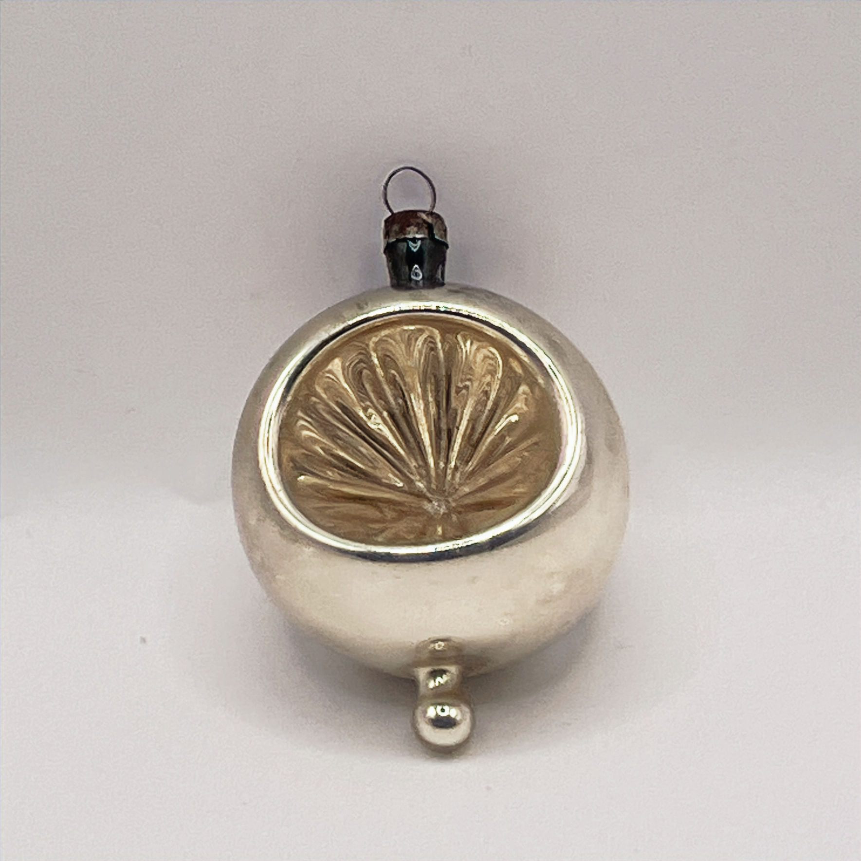 Vintage glazen deukbal, krater, zilver, Ø4,5cm