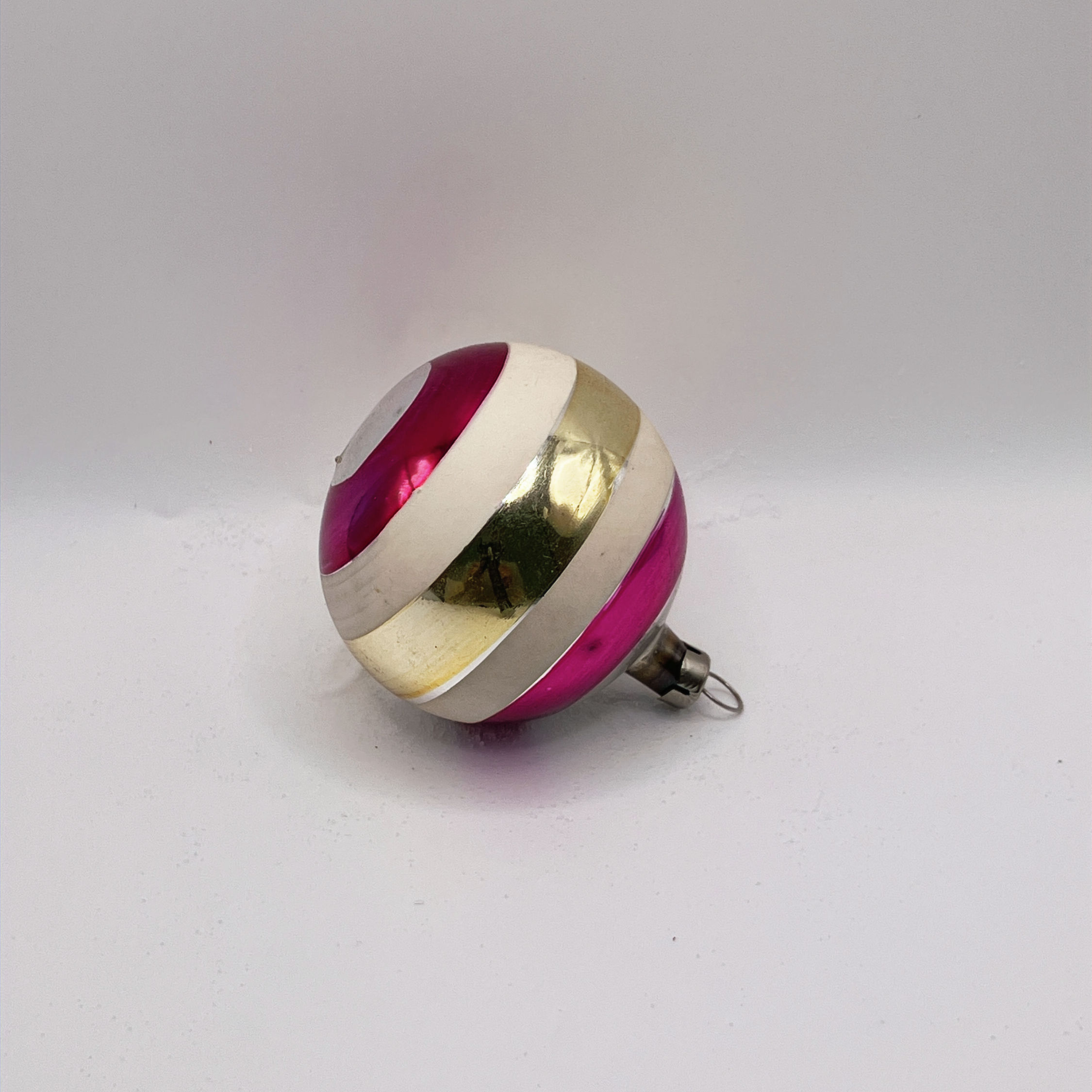 Vintage glazen kerstbal, rood, wit, goudgeel, Ø6cm