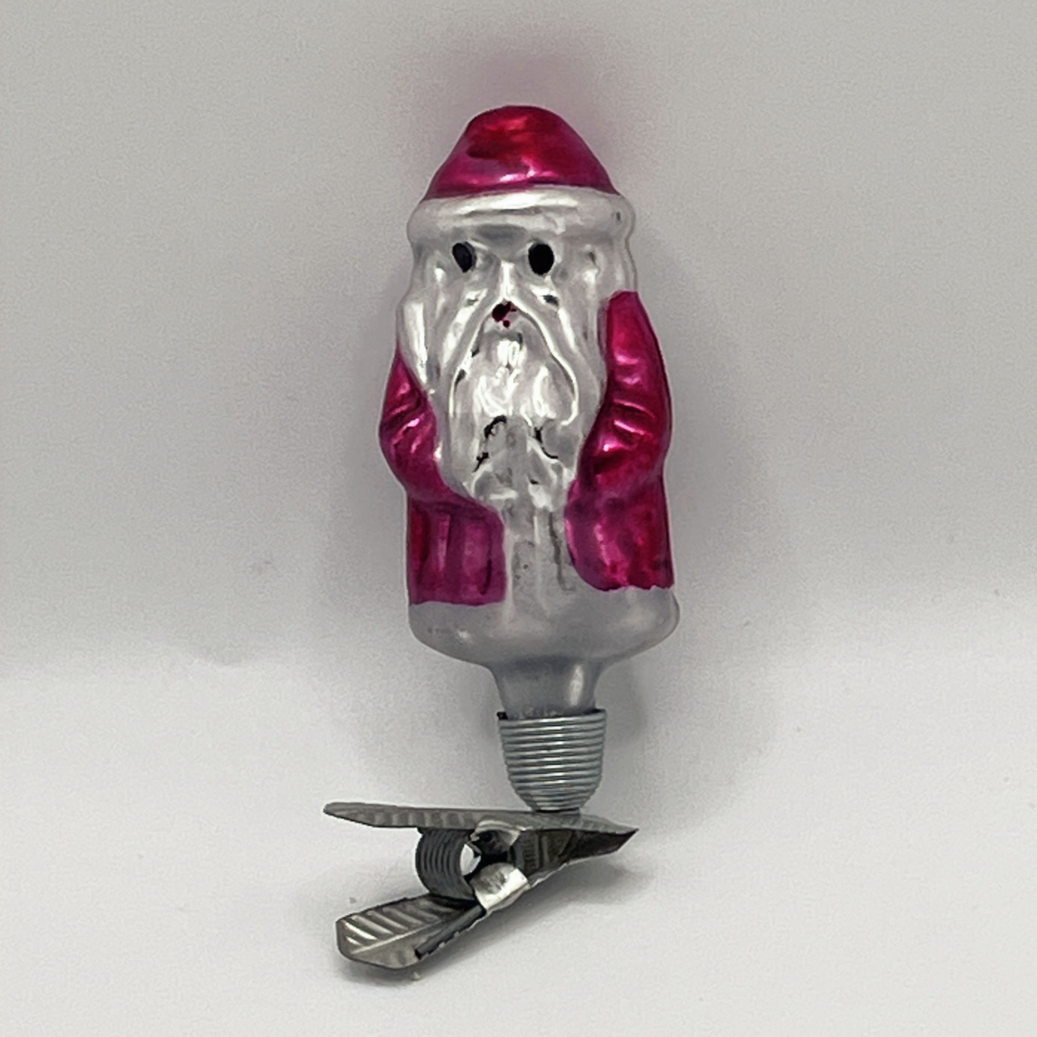 Vintage glazen kerstman op knijper, 6cm