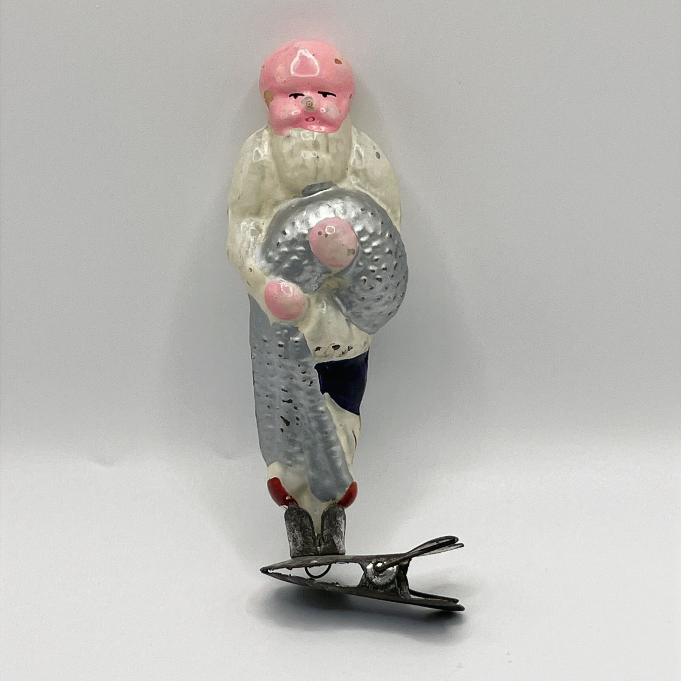 Vintage glazen kerstbal, visser uit sprookje 'De visser en de gouden vis', 8cm