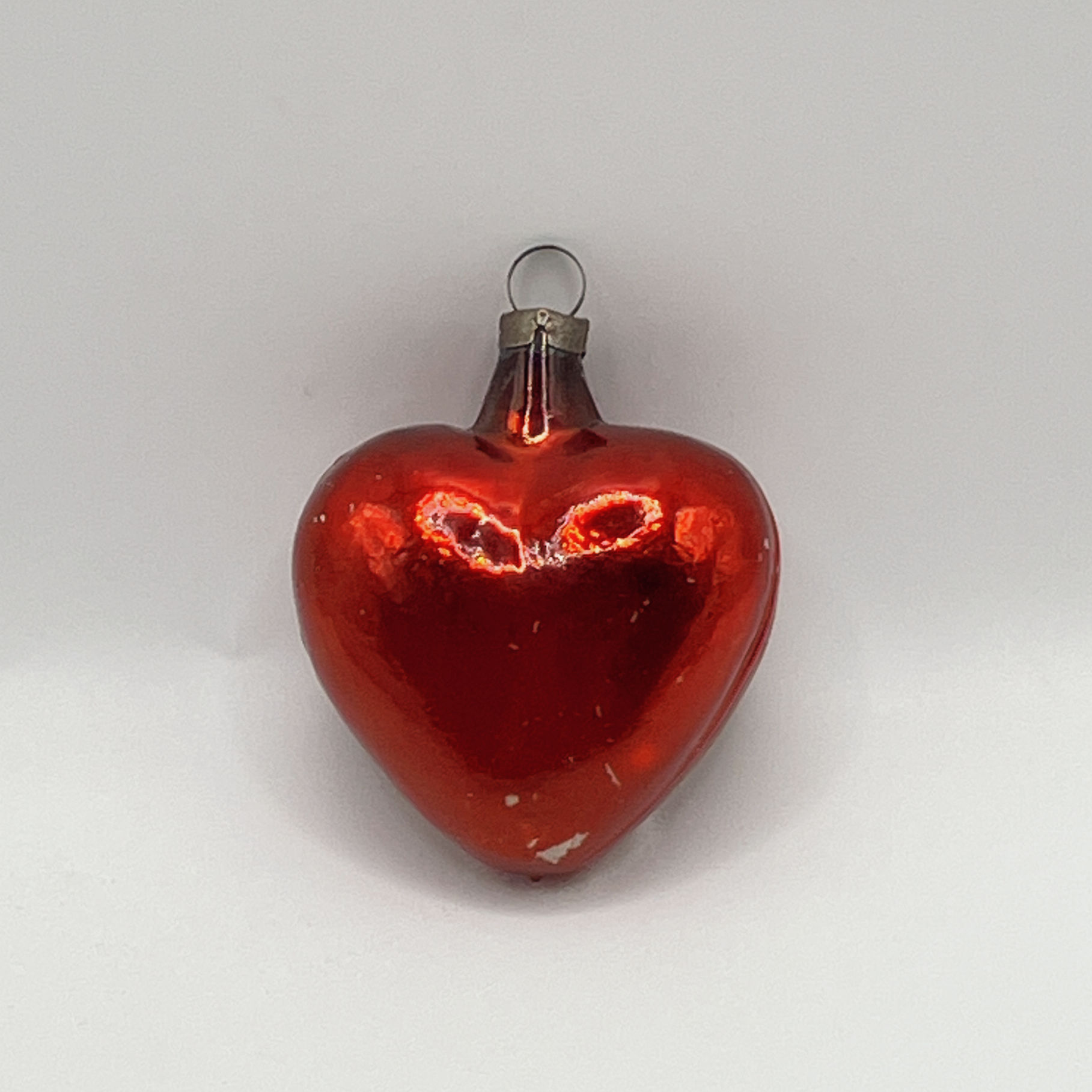 Vintage glazen kerstbal, hartje, rood, 4,5cm