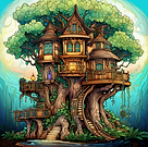 chrismary_Coloring_book_tree_houses_heroic_fantasy_style_illust_5c764cab-1319-47d8-8602-93