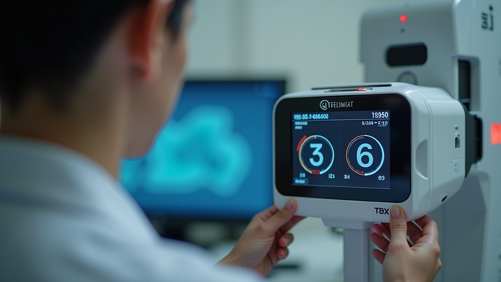 Close-up view of EyeDetect device with screen displaying test results