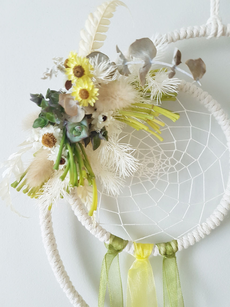 Thumbnail: Botanical Dreamcatcher Wreath (Crescent) - Natural/Yellow