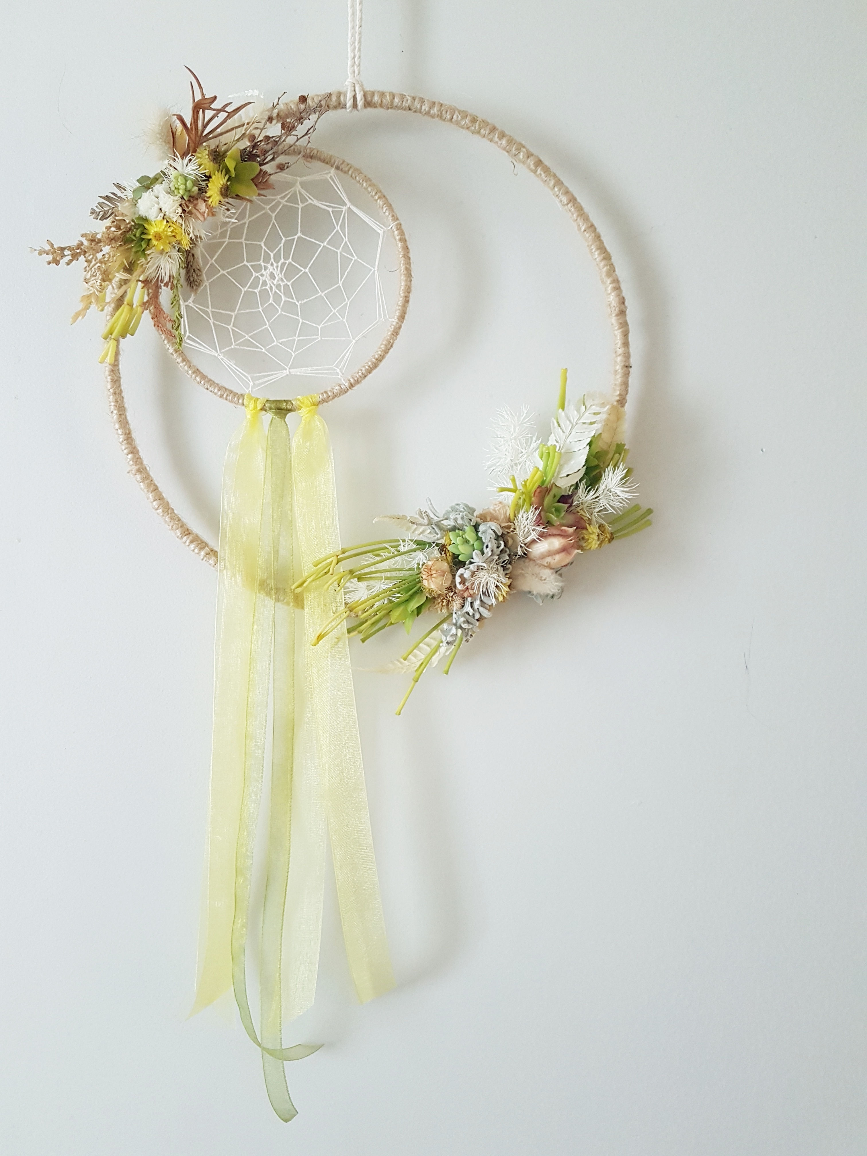 Botanical Dreamcatcher Wreath (Crescent) - Yellow