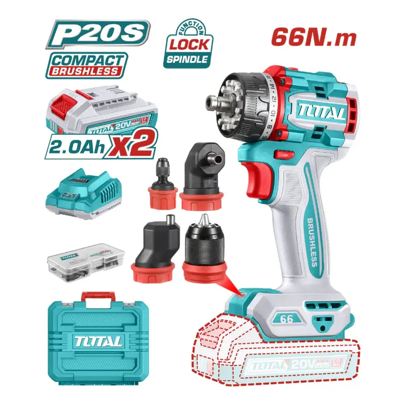 TDLI206686 - Atornillador MULTI-HEAD BRUSHLESS 66N.m. 20V c/ Chuck Metálico 13mm
