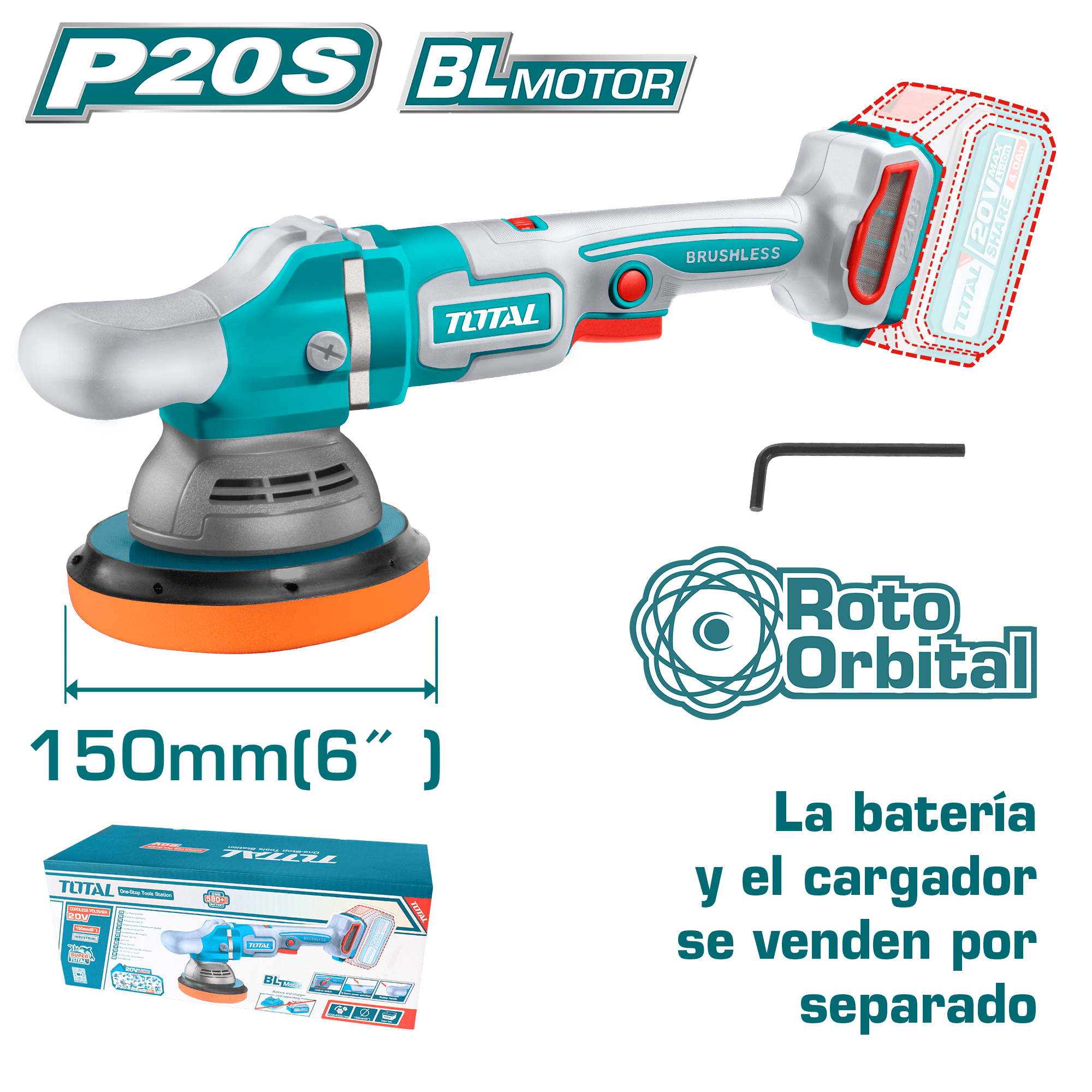 PULIDORA ROTO-ORBITAL 20V 150MM(6”) 2000-4500RPM BRUSHLESS INDUSTRIAL