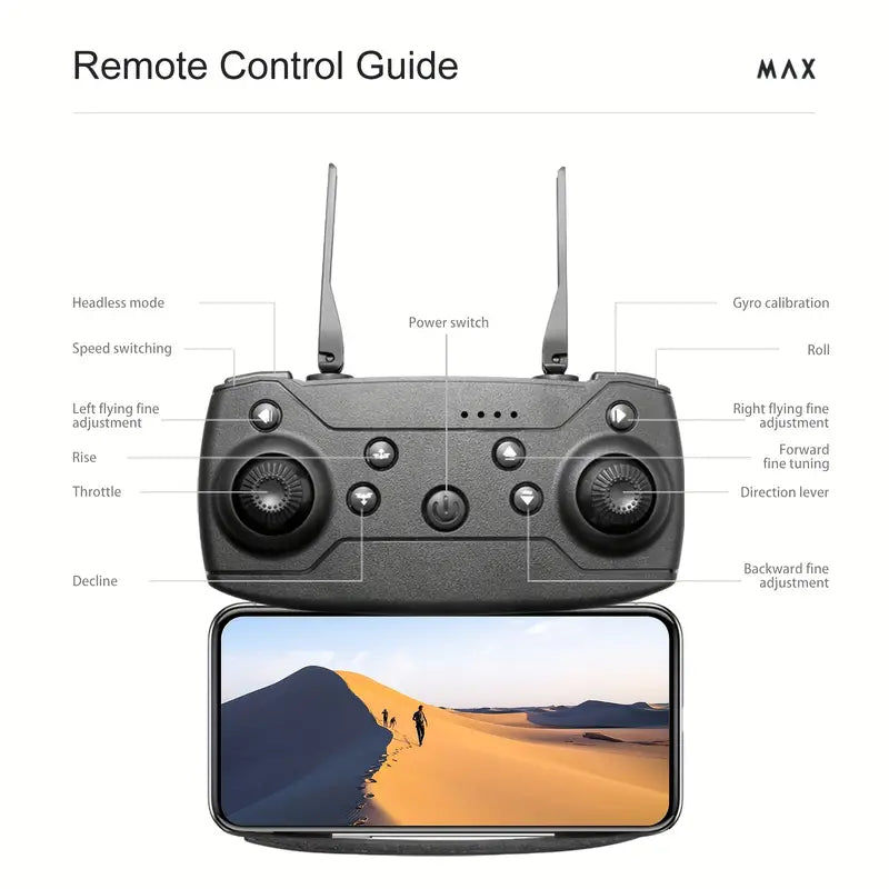 Thumbnail: NNETM E88 Quadcopter UAV Drone with Dual HD Cameras - Black (HD Dual Camera)