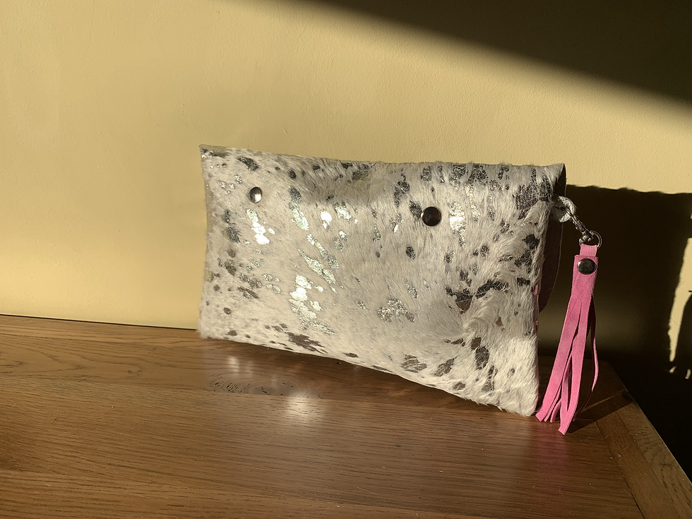 Thumbnail: Silver Cowhide Clutch Bag