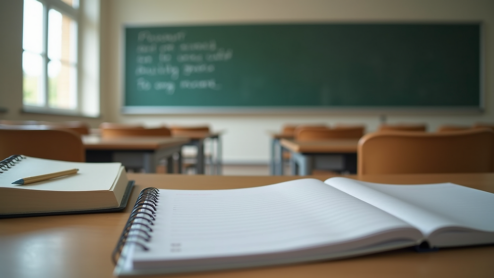Close-up view of a classroom with educational materials
