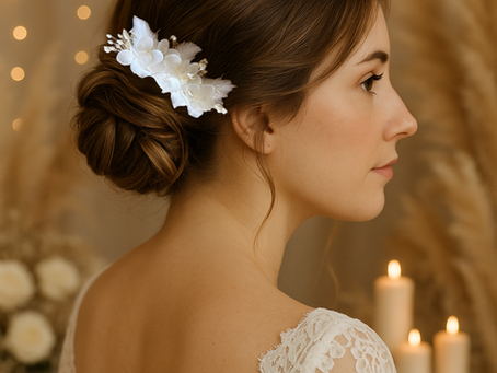 Peigne de mariée bohème chic en fleurs séchées fait main en France | Accessoire coiffure mariage naturel élégant pour chignon, tresse ou cheveux lâchés | Création artisanale unique et poétique
