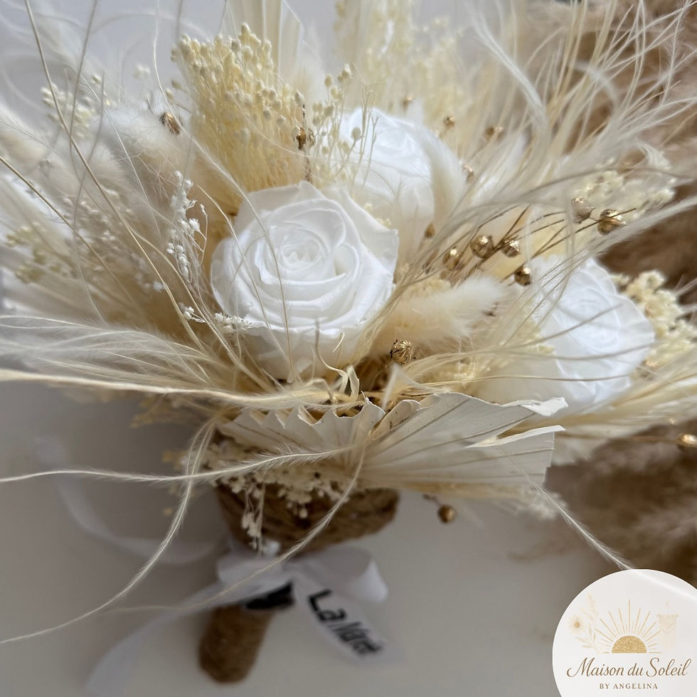 Miniature : Bouquet de Mariée AURA Blanc et Doré – Fleurs Séchées et Stabilisées