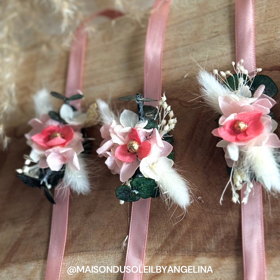 Miniature : Bracelets fleurs séchées stabilisé demoiselle d’honneur mariage chic et bohème  