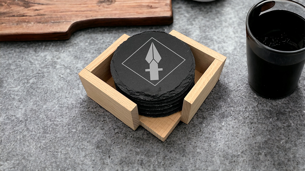 Thumbnail: 203 MMR - 6 Slate Coasters and Wooden Holder
