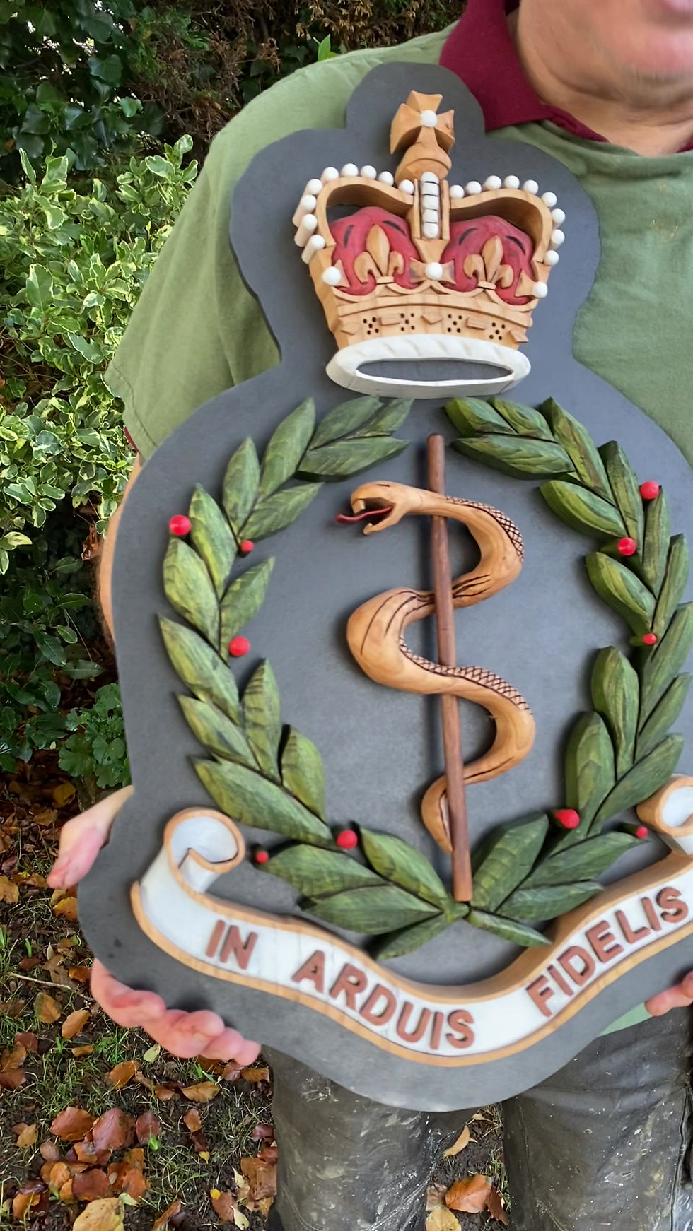 Thumbnail: Royal Army Medical Corps wooden military crest handcrafted from solid hardwood detail video