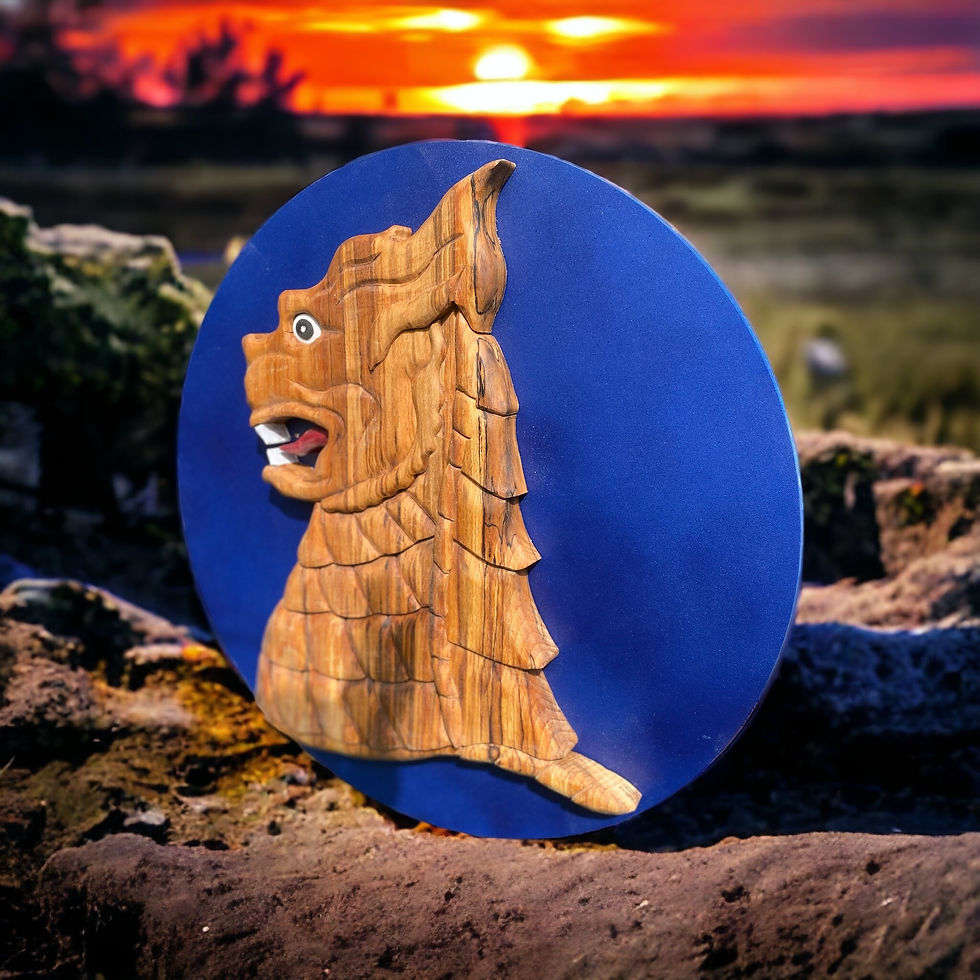 Thumbnail: 77 Brigade hand carved wooden military crest in natural hardwood finish display angle