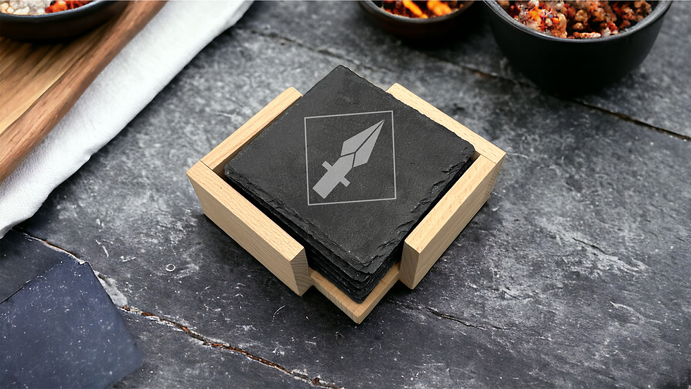 Thumbnail: 203 MMR - 6 Slate Coasters and Wooden Holder