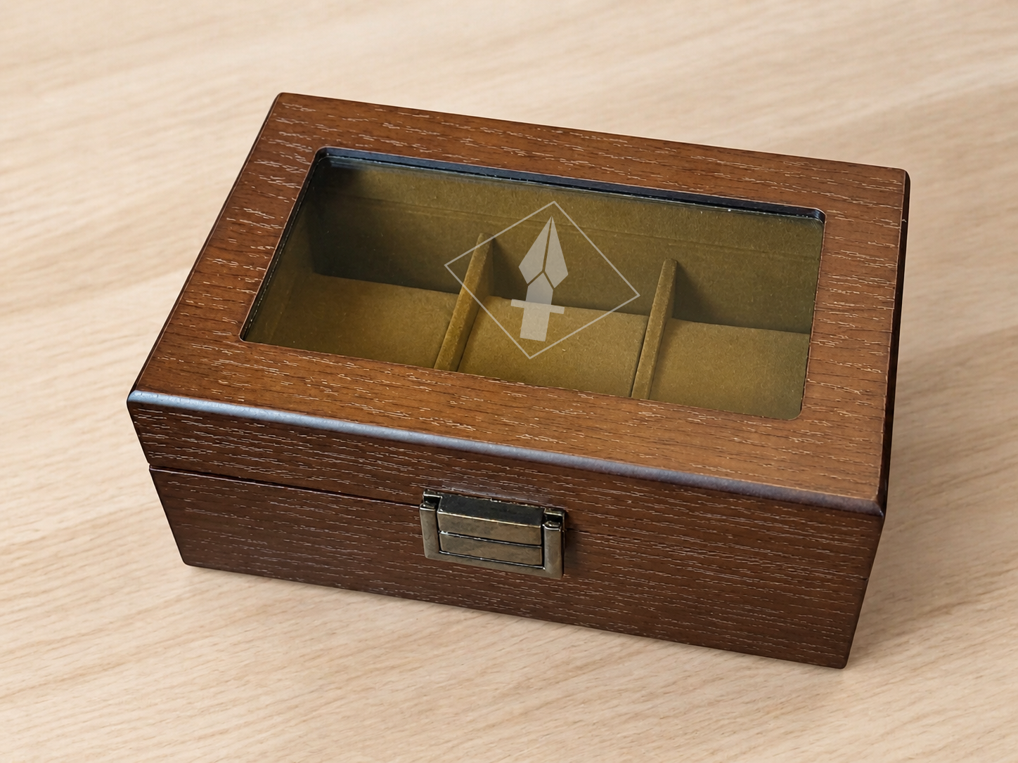 MR - Wooden Watch Box, 3 Slot Watch Display Case with Glass Lid