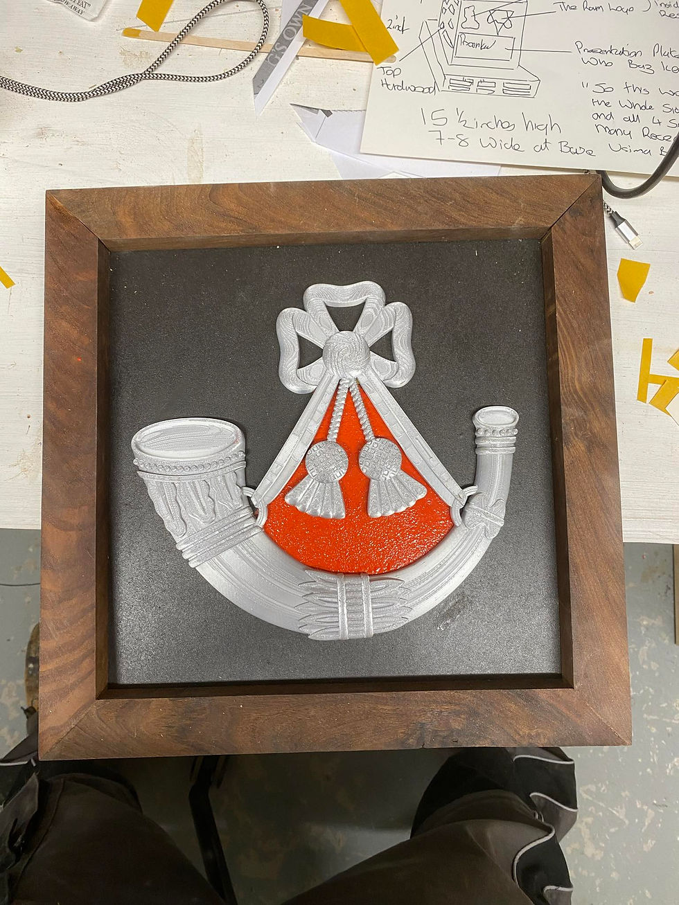 Light Infantry 3D Printed Regimental Crest framed