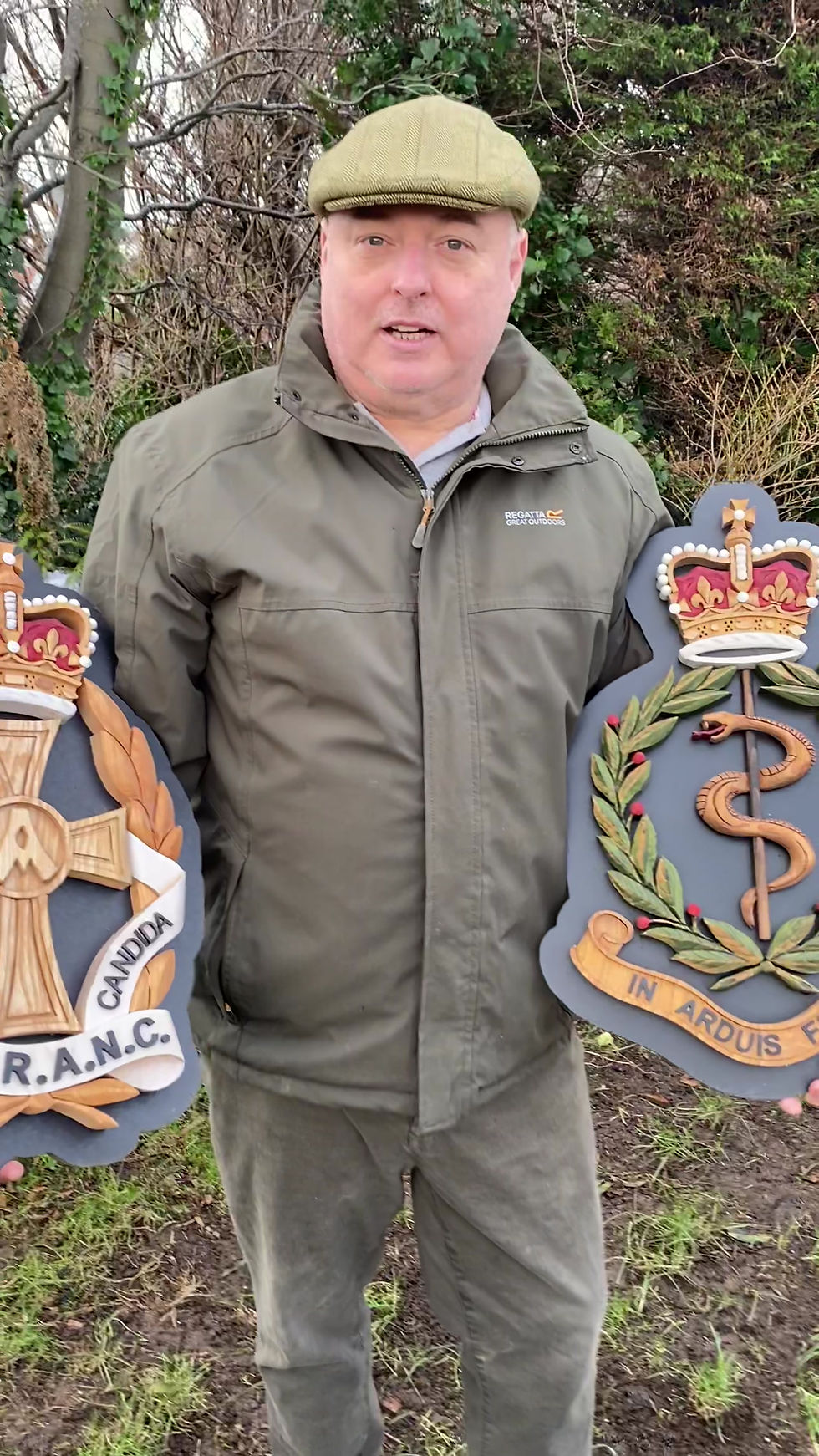 Thumbnail: Royal Army Medical Corps RAMC hand carved wooden military crest in natural hardwood finish detail video