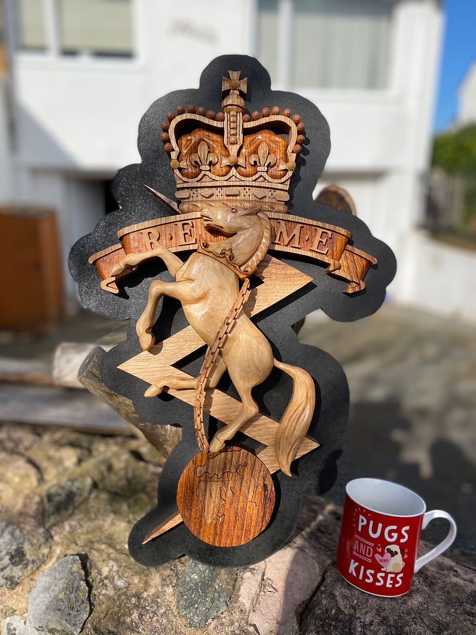 Thumbnail: REME hand carved wooden military crest in natural