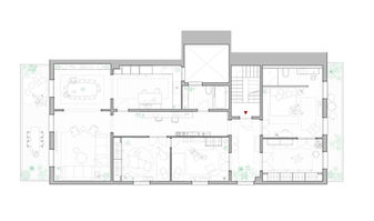 Plano de distribución de vivienda de lujo con tres dormitorios y amplia zona social.