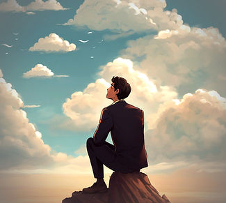 A deep-thinking man looking at the cloud