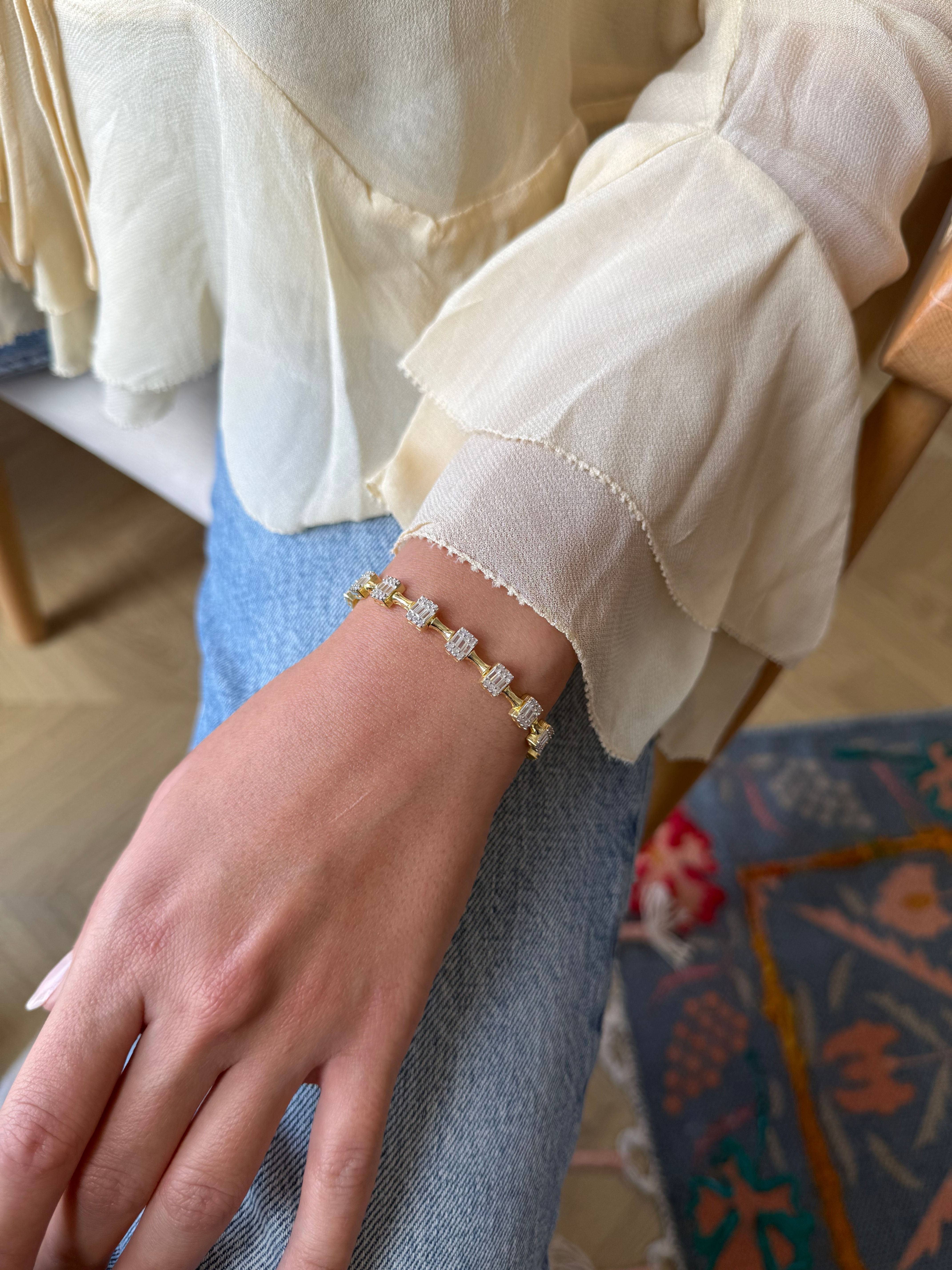 Sıralı Baget Taşlı Bileklik | 925 Ayar Gümüş