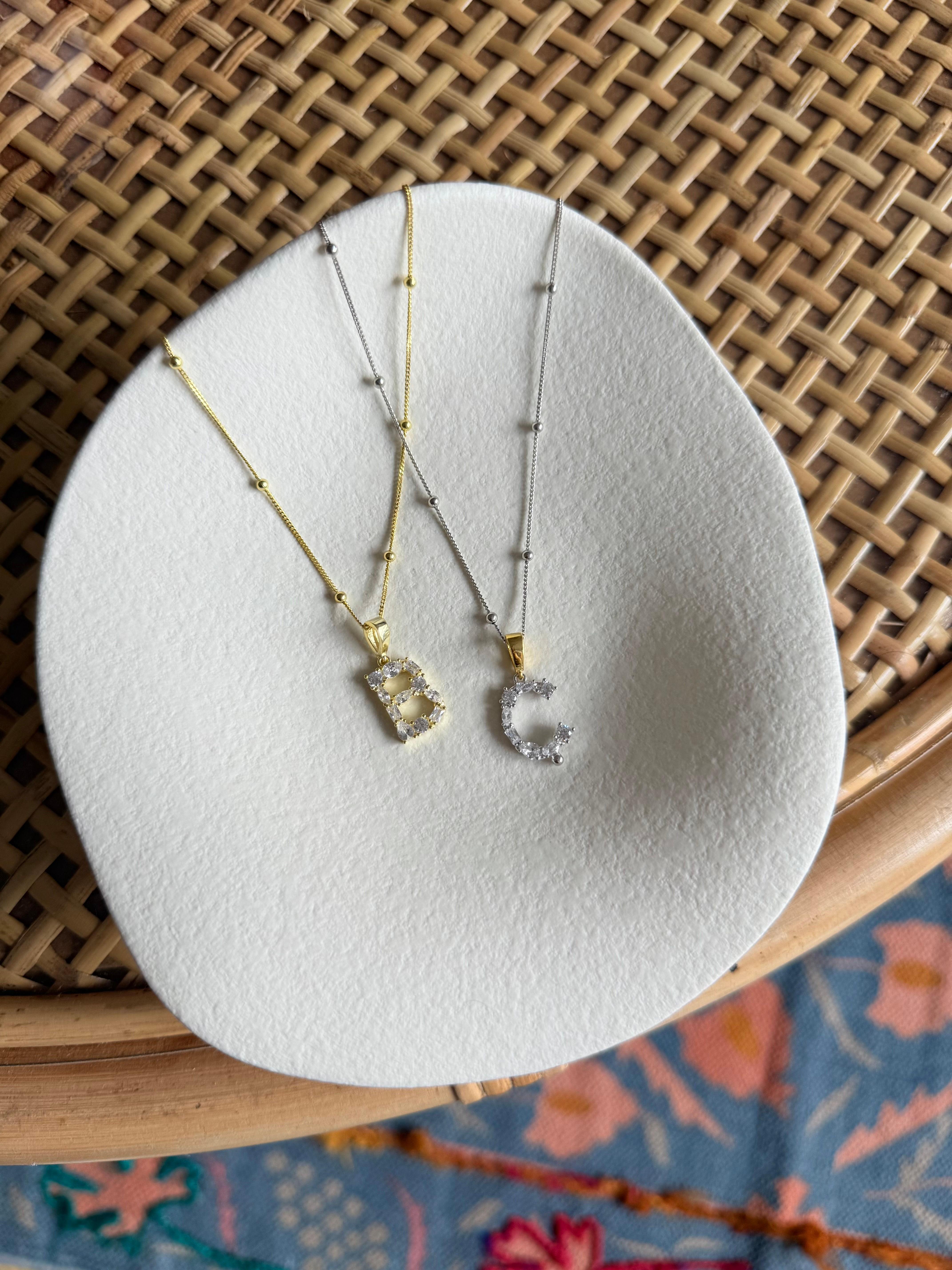 Baget Taş Detaylı Harf Kolye | 925 Ayar Gümüş