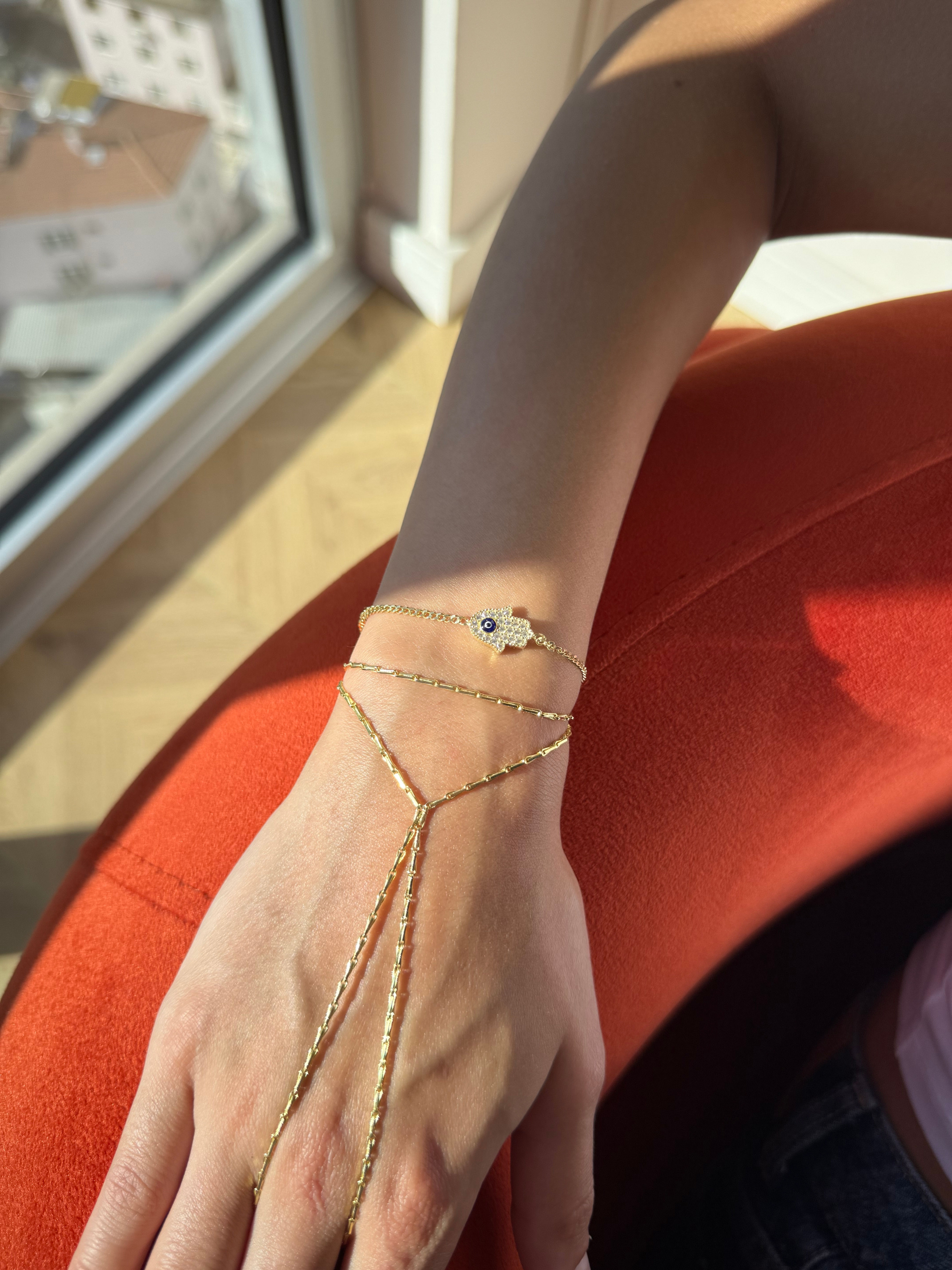 Taşlı Nazar Hamse Bileklik | 925 Ayar Gümüş