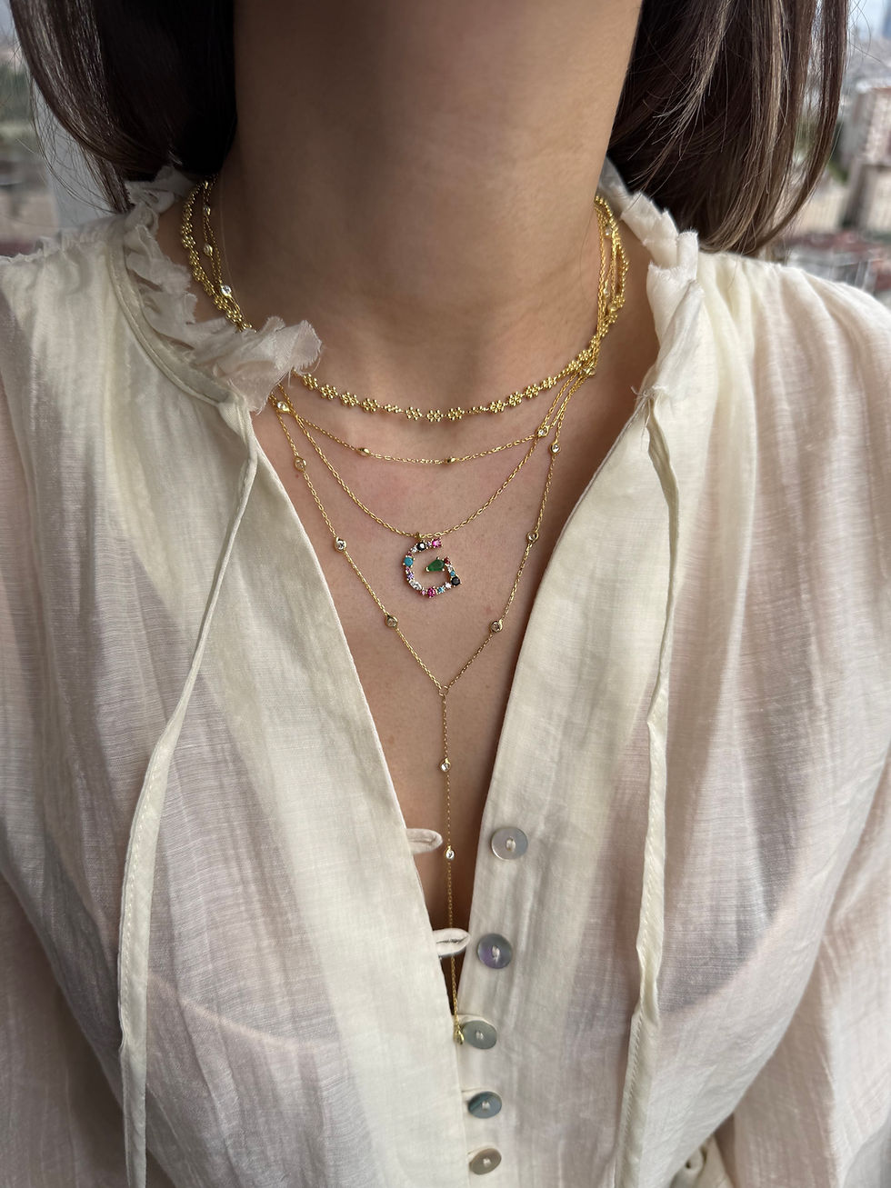 Küçük resim: Renkli Taşlı Harf Kolye | 925 Ayar Gümüş