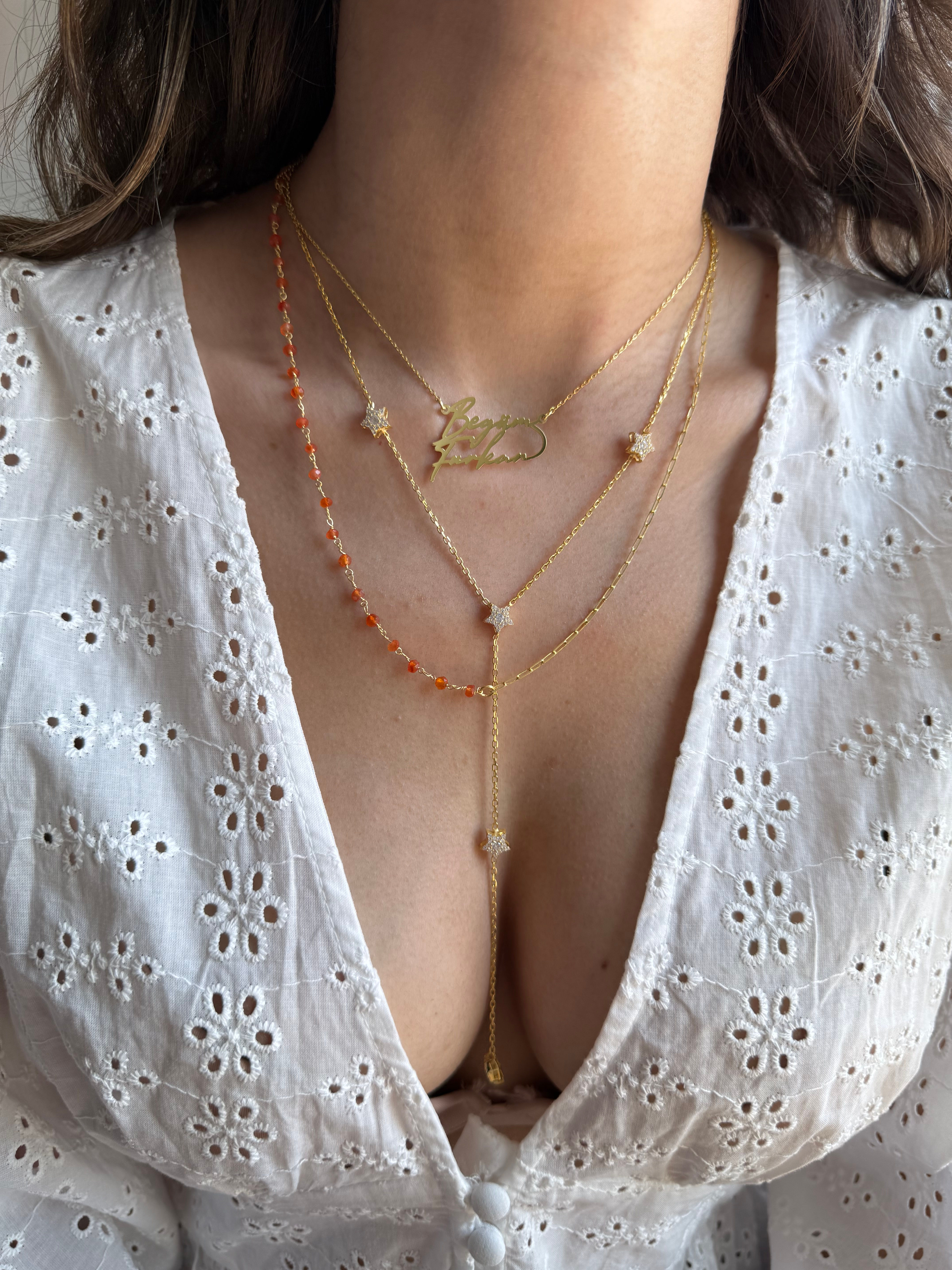 Y Model Zirkon Taşlı Yıldız Kolye | 925 Ayar Gümüş