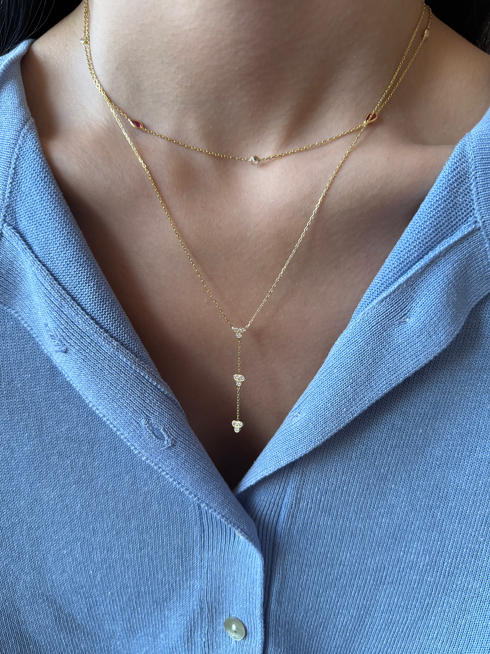 Y Model Minimal 3'lü Yuvarlak Taşlı Kolye | 925 Ayar Gümüş