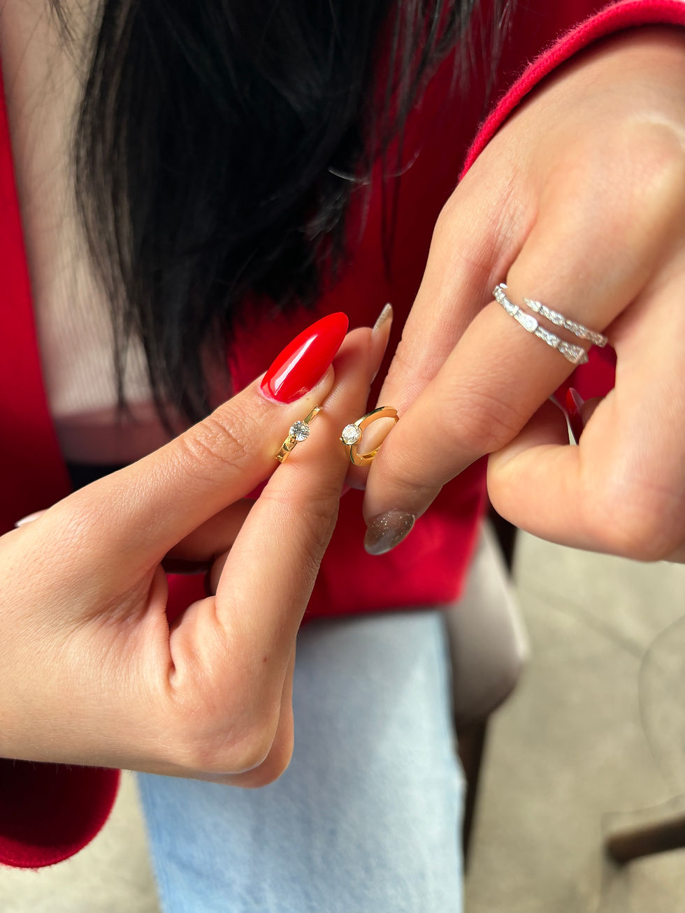 Taşlı Minimal Halka Küpe | 925 Ayar Gümüş