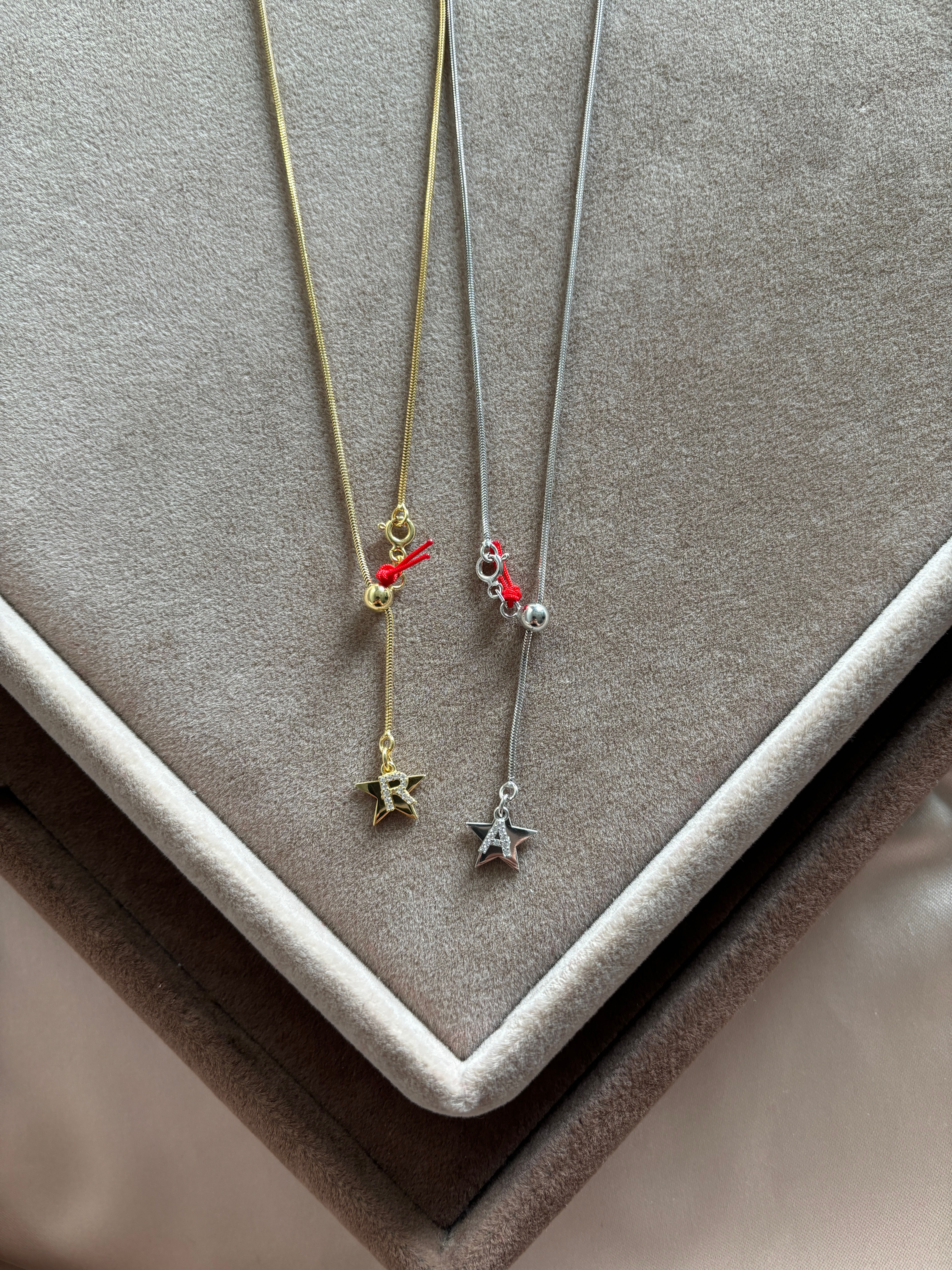 Yıldızlı Taşlı Harfli Asansör Zincir Kolye | 925 Ayar Gümüş