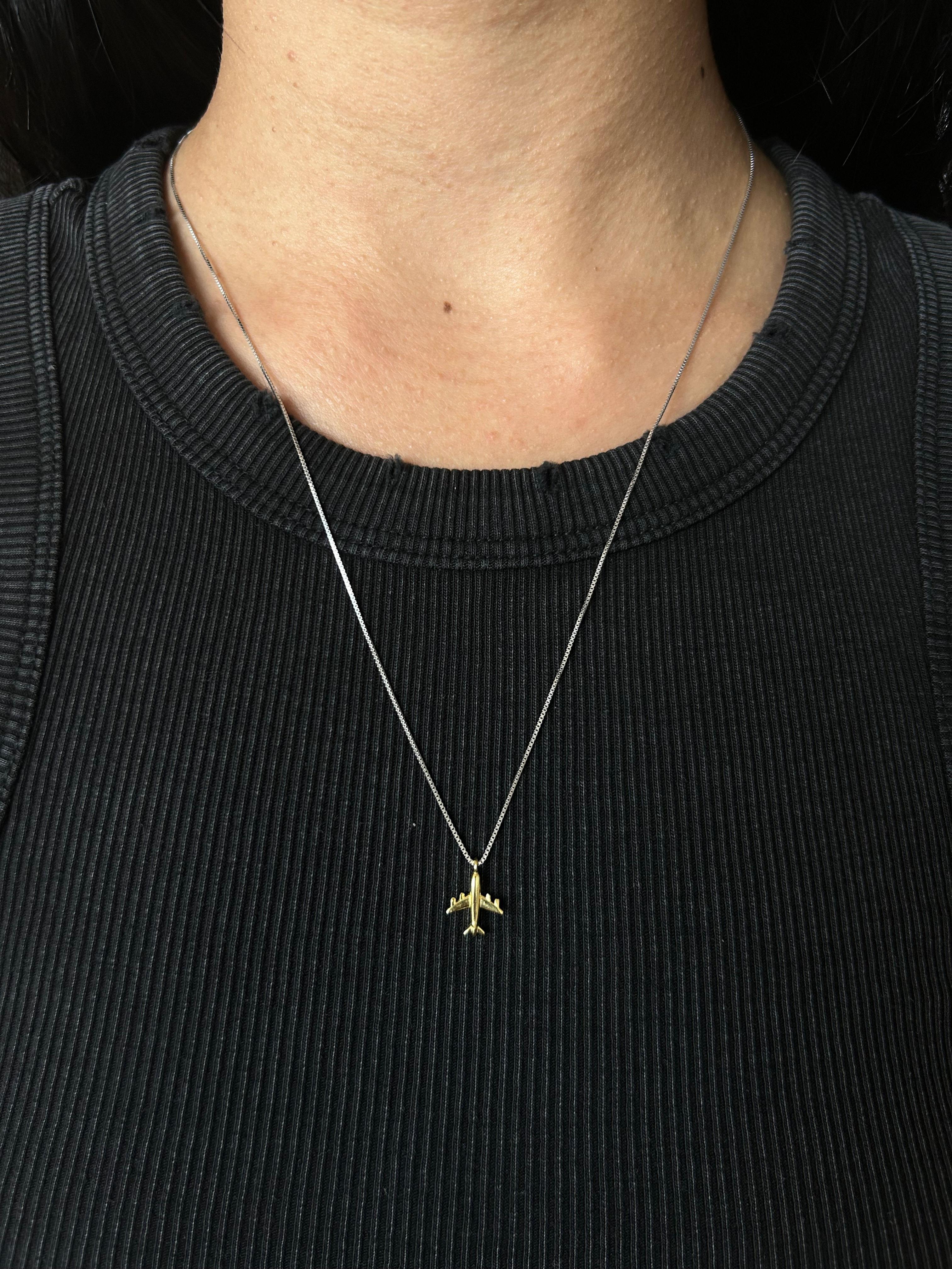 Unisex Long Chain Airplane Necklace | 925 Sterling Silver