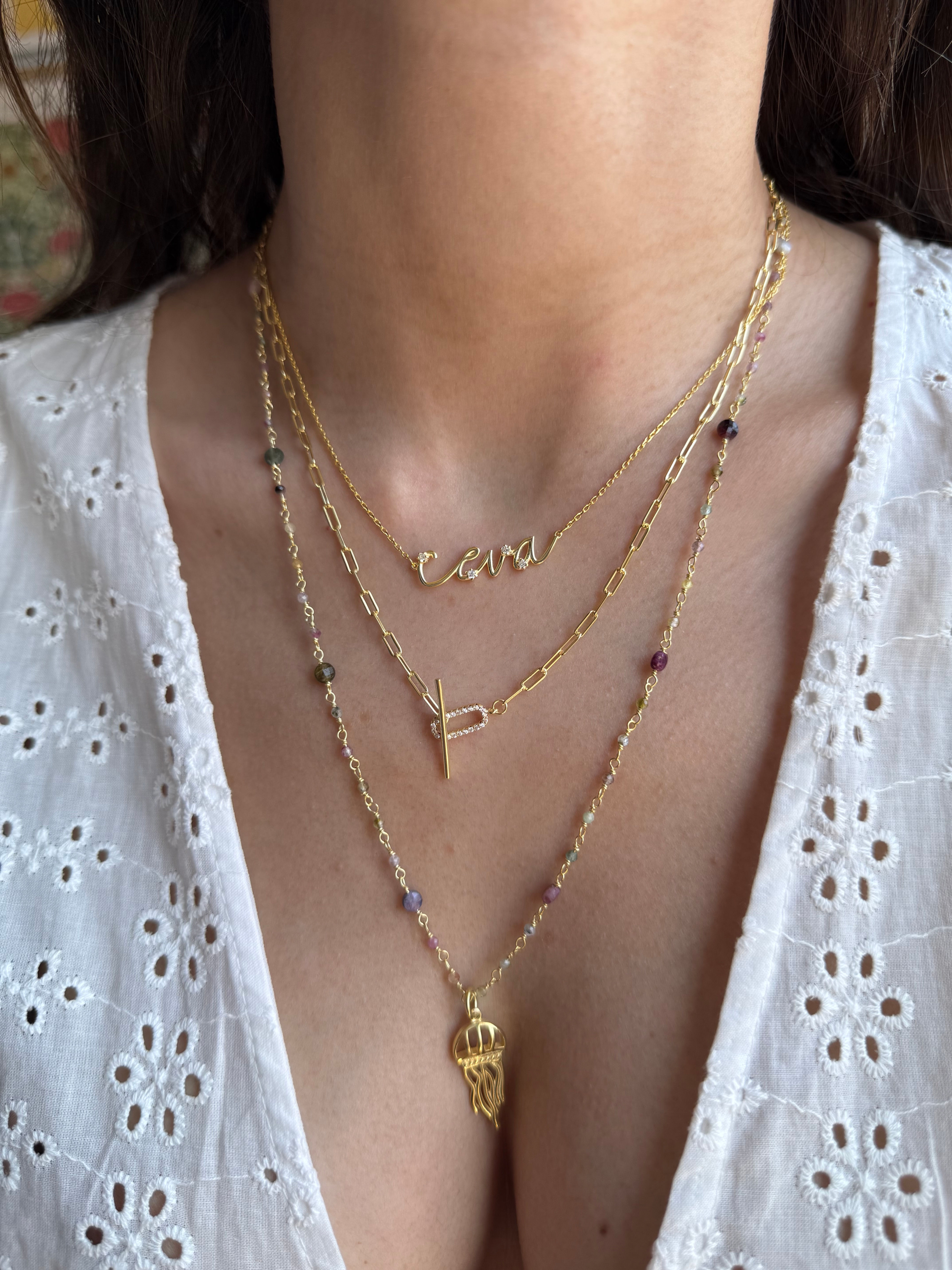 Taş Detaylı T Zincir Kolye | 925 Ayar Gümüş