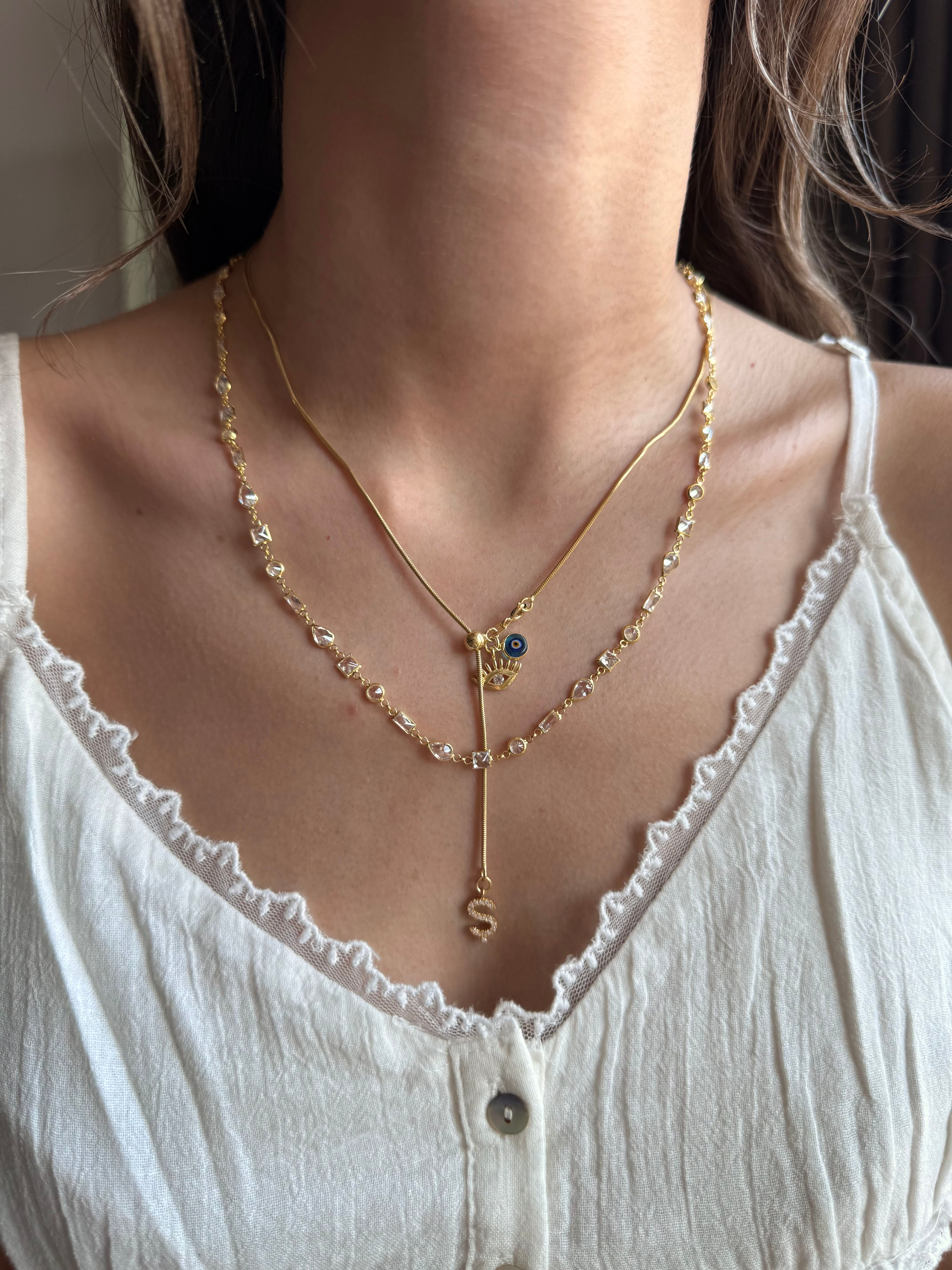 Charm Detaylı Asansör Zincir Kolye | 925 Ayar Gümüş