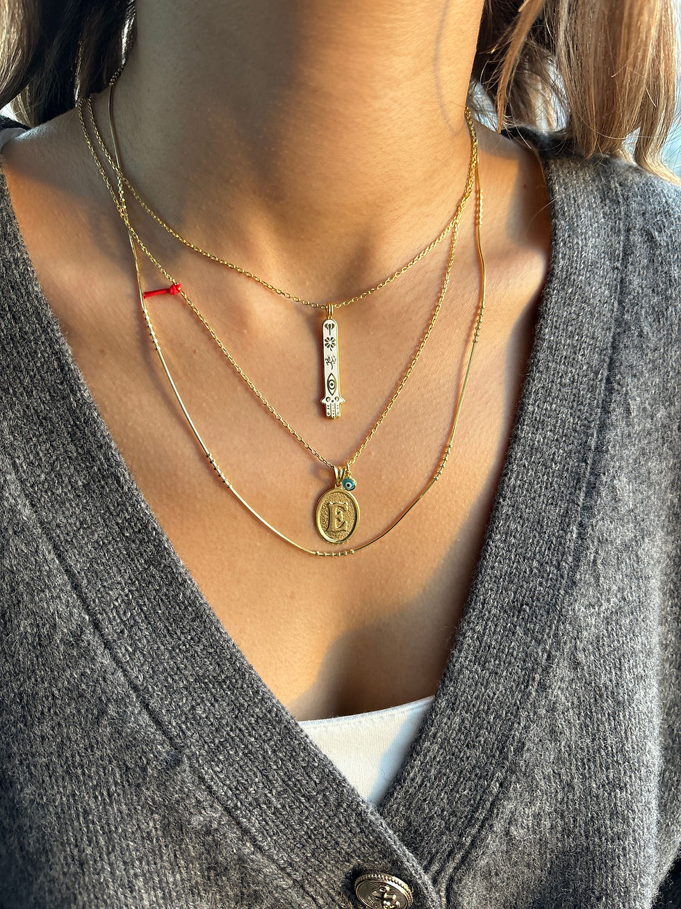 Thumbnail: Evil Eye Necklace with Letter Plate | 925 Sterling Silver