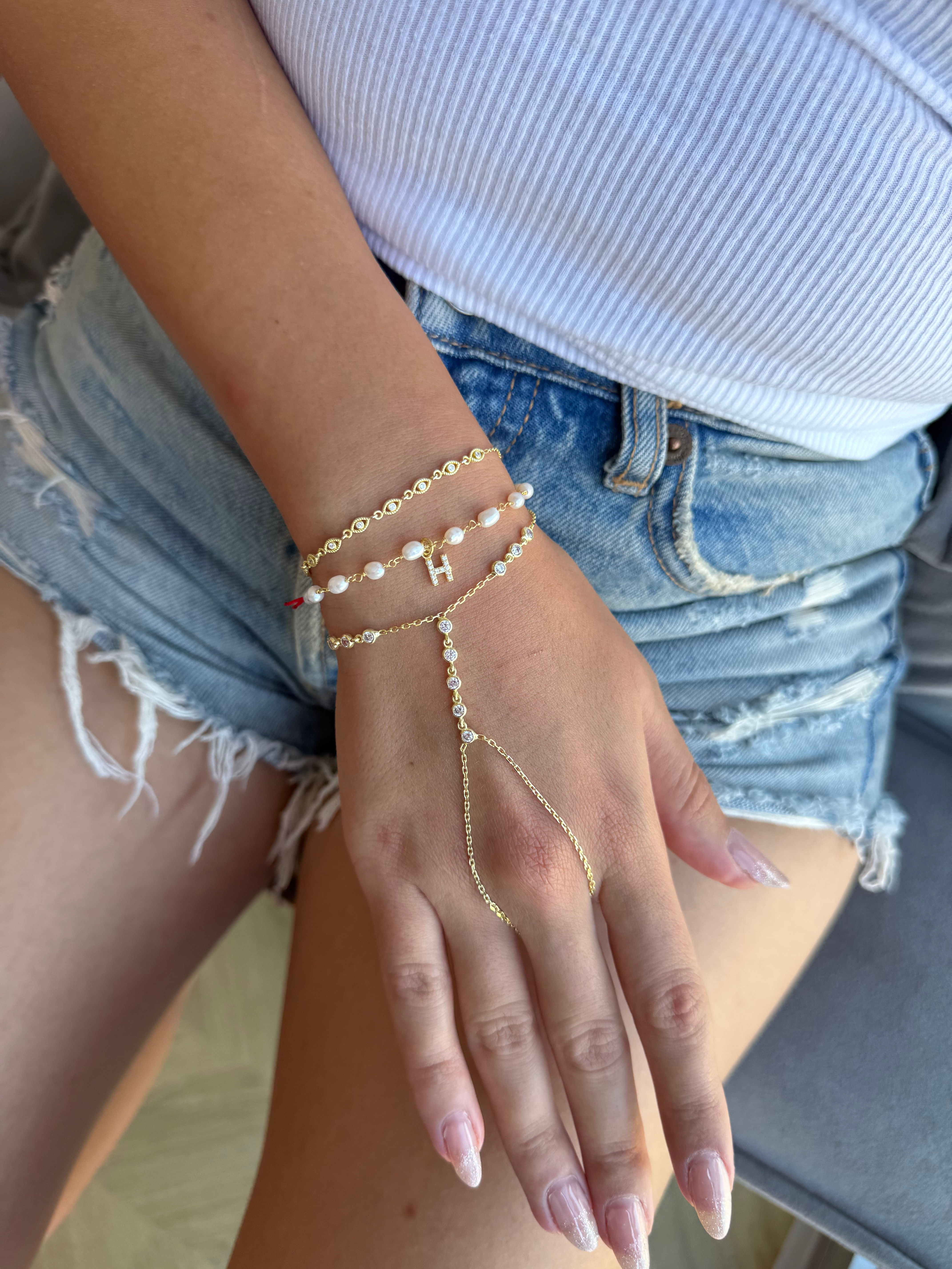 Harf Charmlı İnci Bileklik | 925 Ayar Gümüş