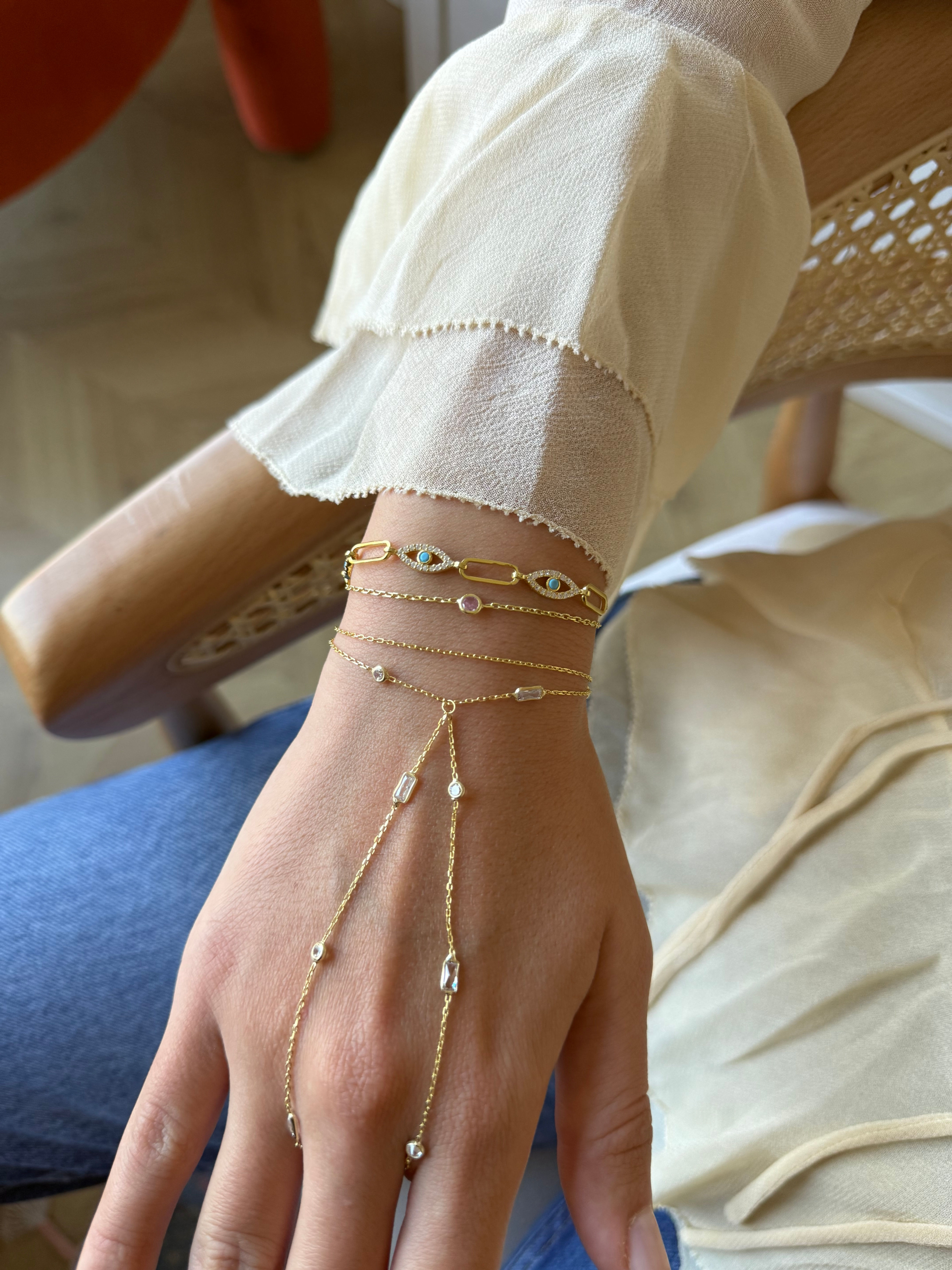 Taşlı Göz Sembol Bileklik | 925 Ayar Gümüş