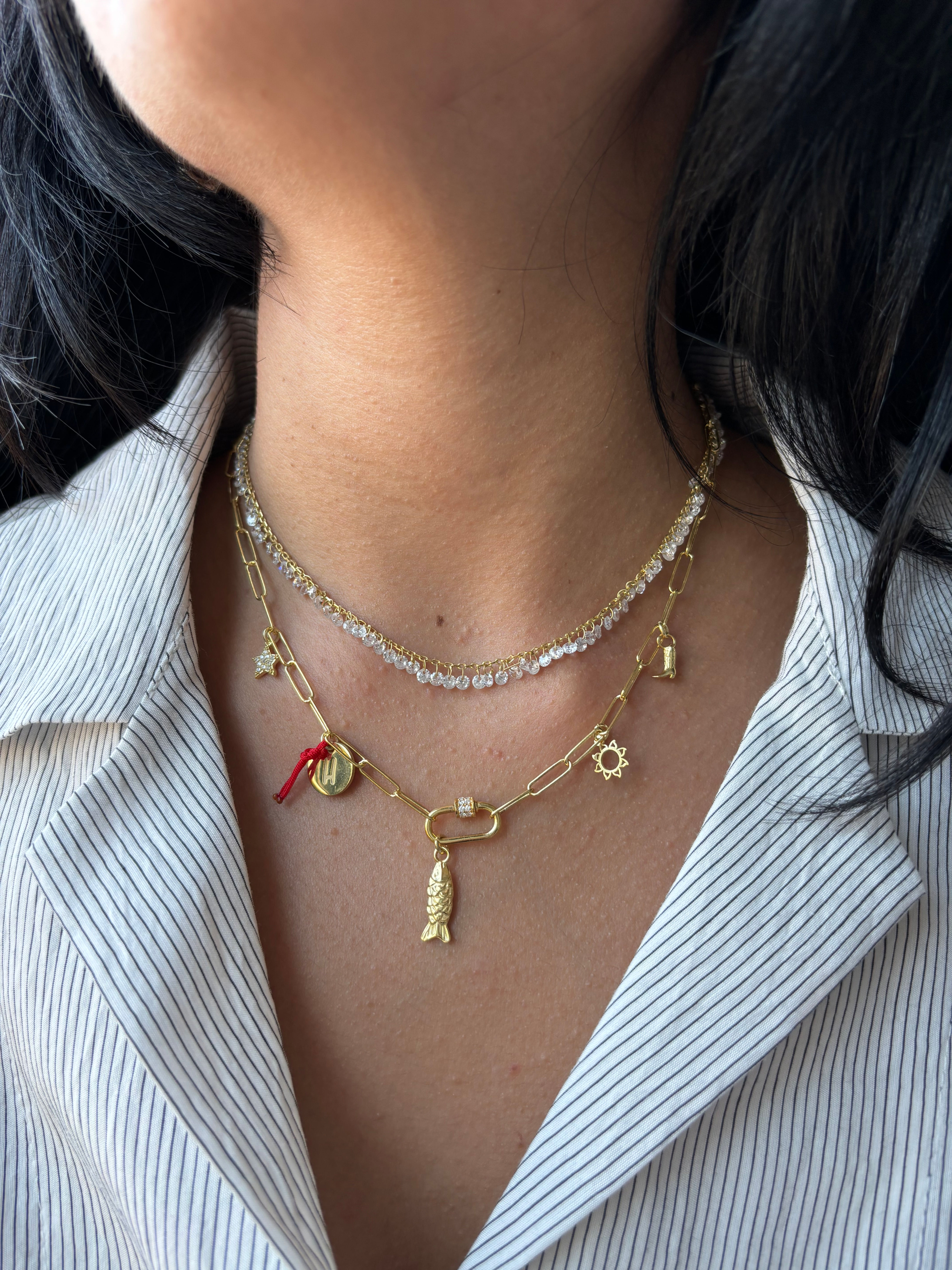 Kişiselleştirilebilir Charmlı Taşlı Bağlantı Zincir Charm Kolye | 925 Ayar Gümüş