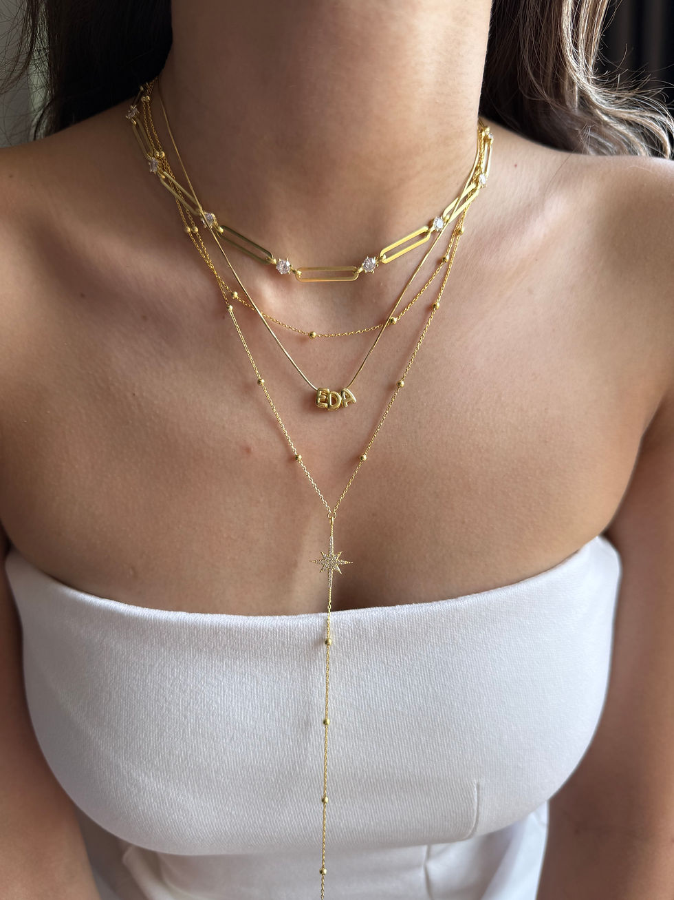 Küçük resim: Toplu Çift Zincirli Kutup Yıldızı Kolye | 925 Ayar Gümüş