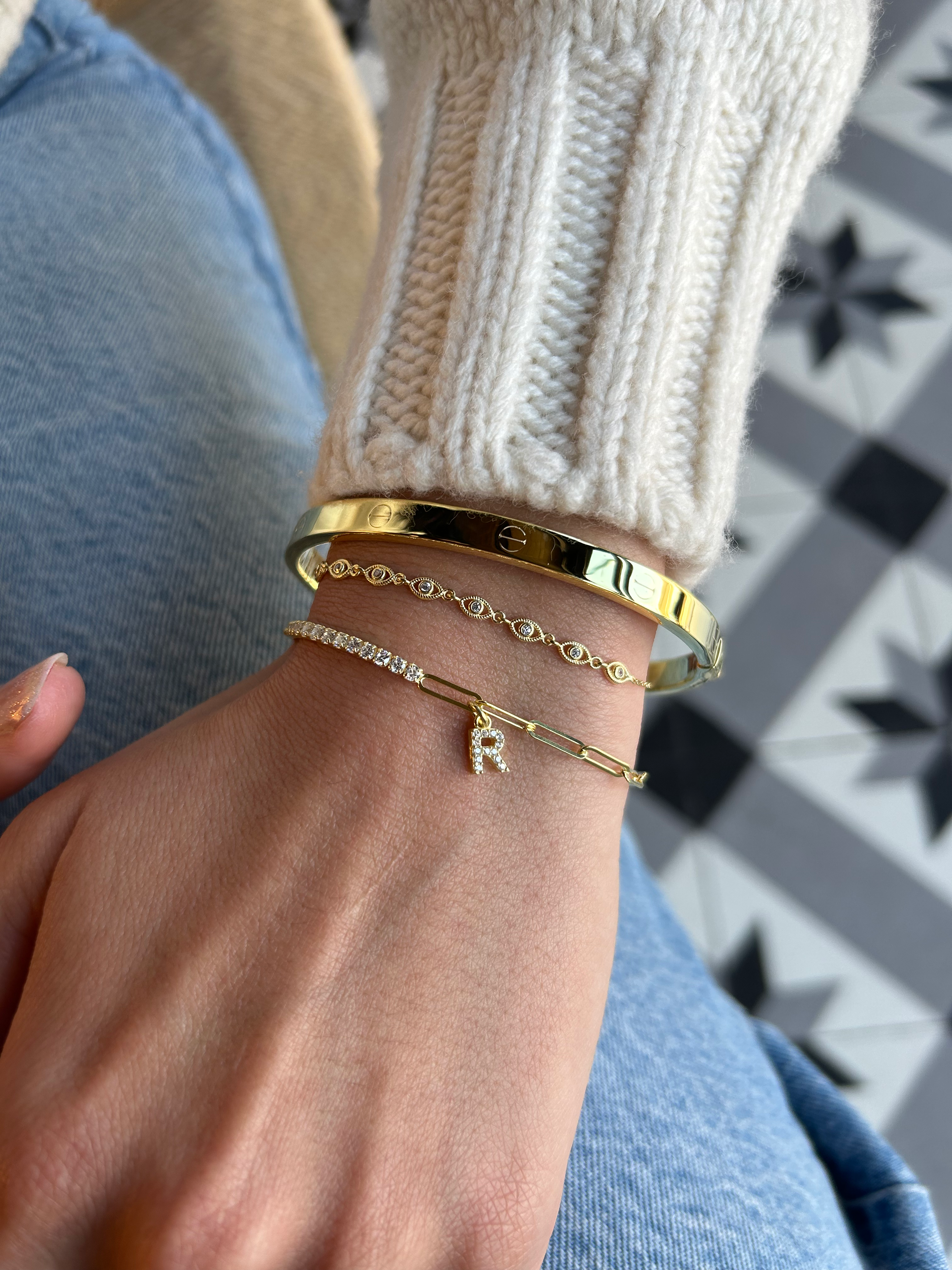 Harf Charmlı/Charmsız Su Yolu Zincirli Bileklik | 925 Ayar Gümüş