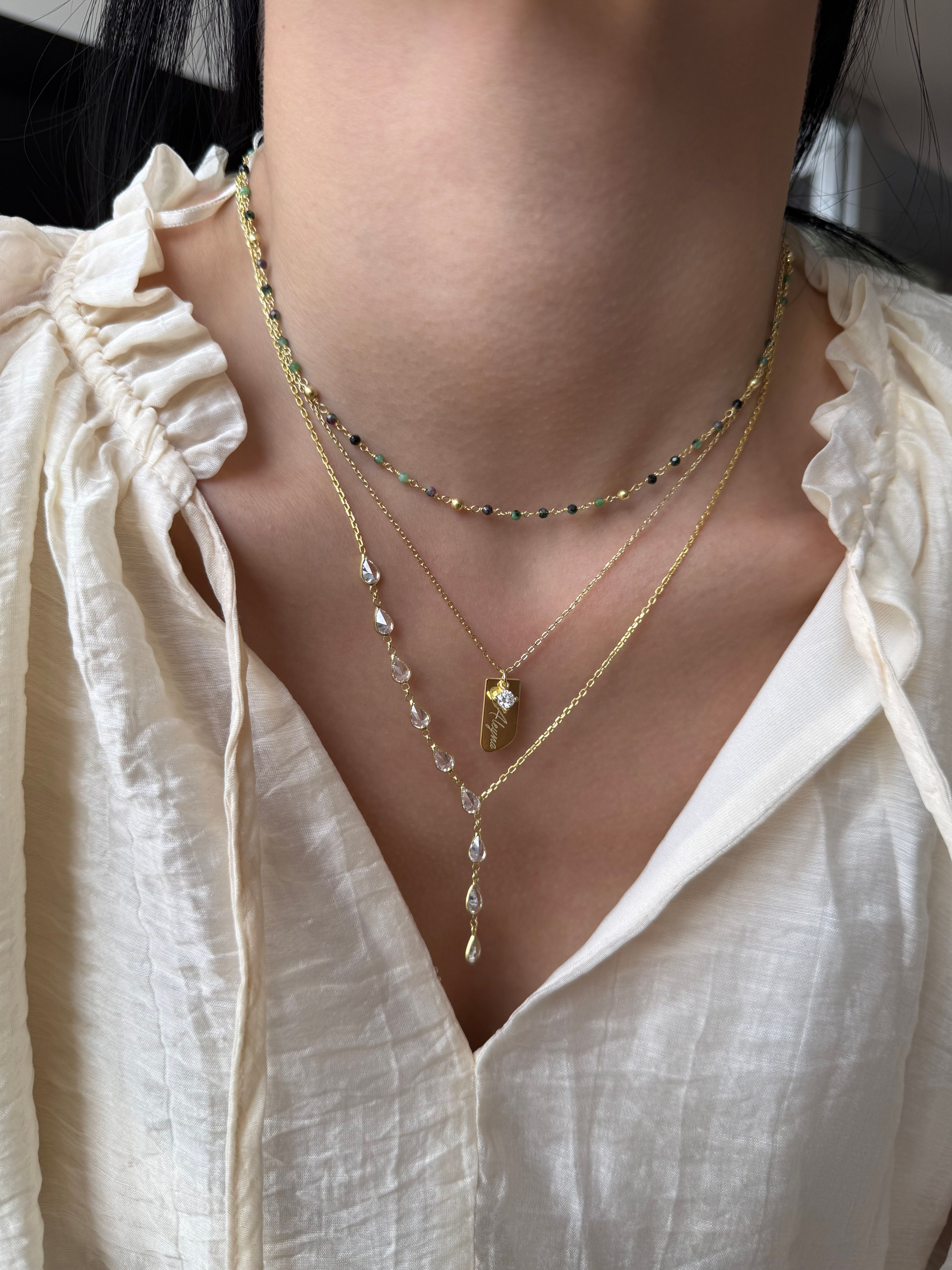 Kök Zümrüt  Doğal Taşlı Toplu Zincir Kolye | 925 Ayar Gümüş