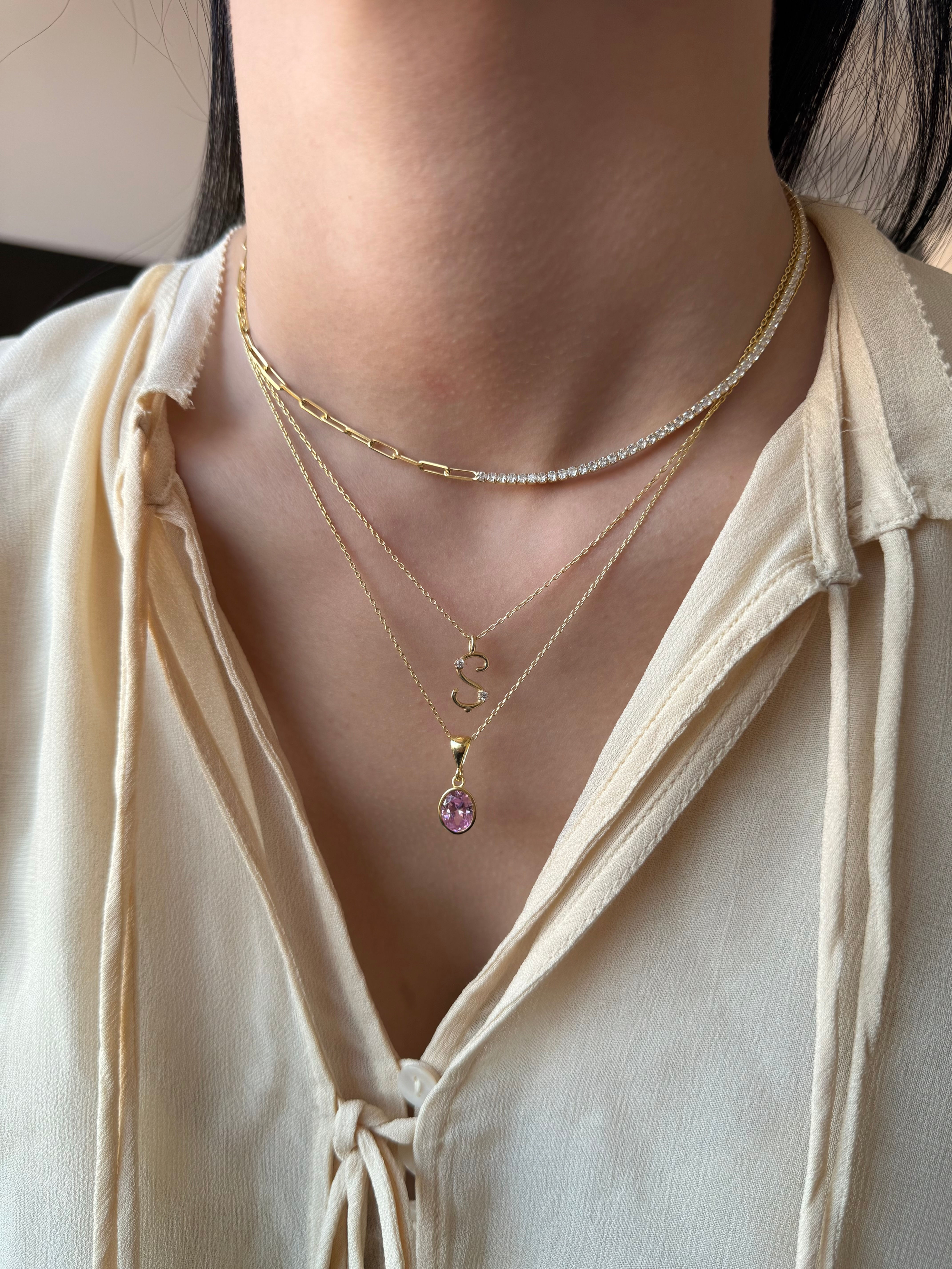 Döküm Taş Detaylı Harf Kolye | 925 Ayar Gümüş