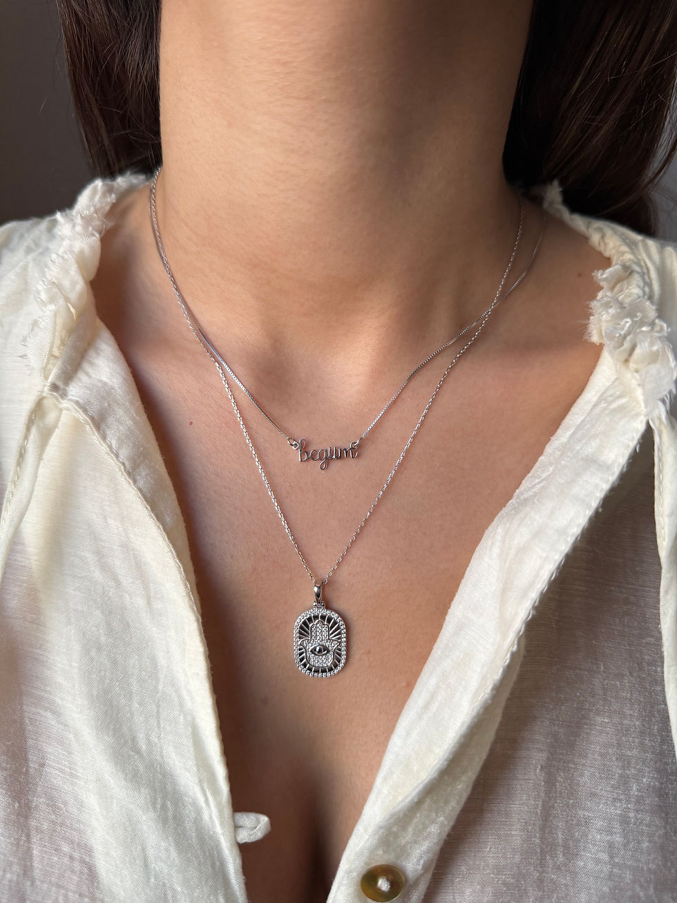 Boyutlu Taş Detaylı Hamse Kolye | 925 Ayar Gümüş