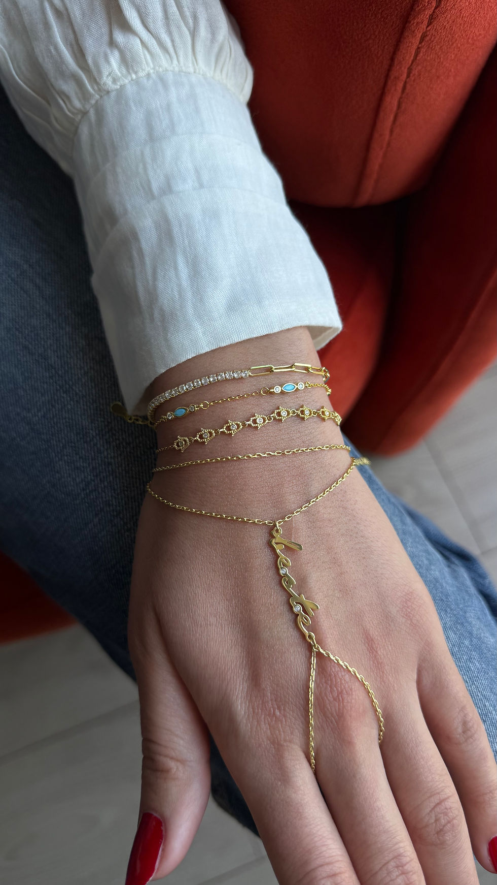 Minimal Taşlı Hamse Bileklik | 925 Ayar Gümüş