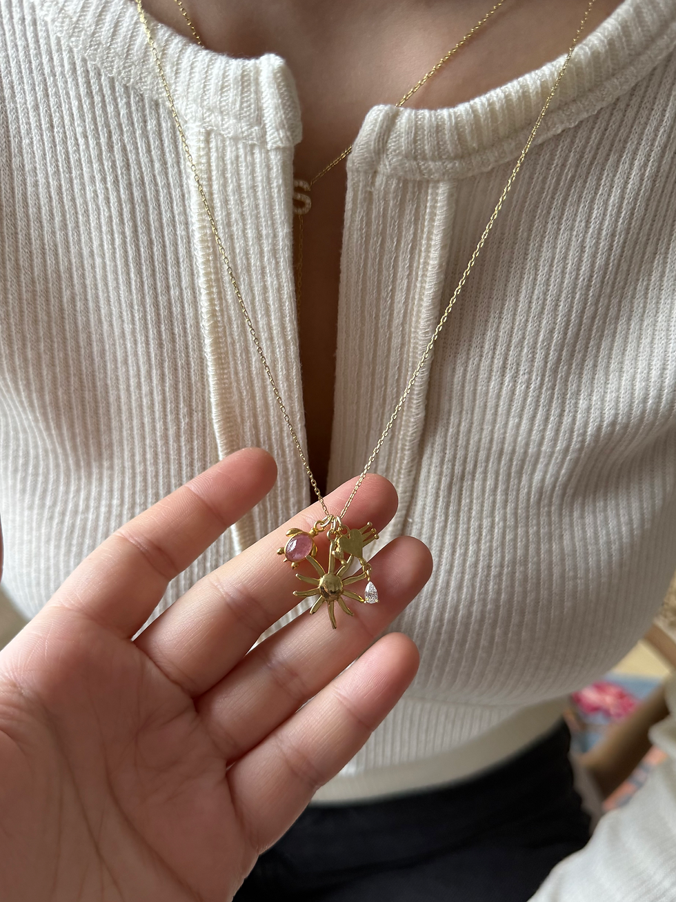 Thumbnail: Doğal Taşlı Kaplumbağa Güneş Taşlı Kalp Charmlı Kolye | 925 Ayar Gümüş