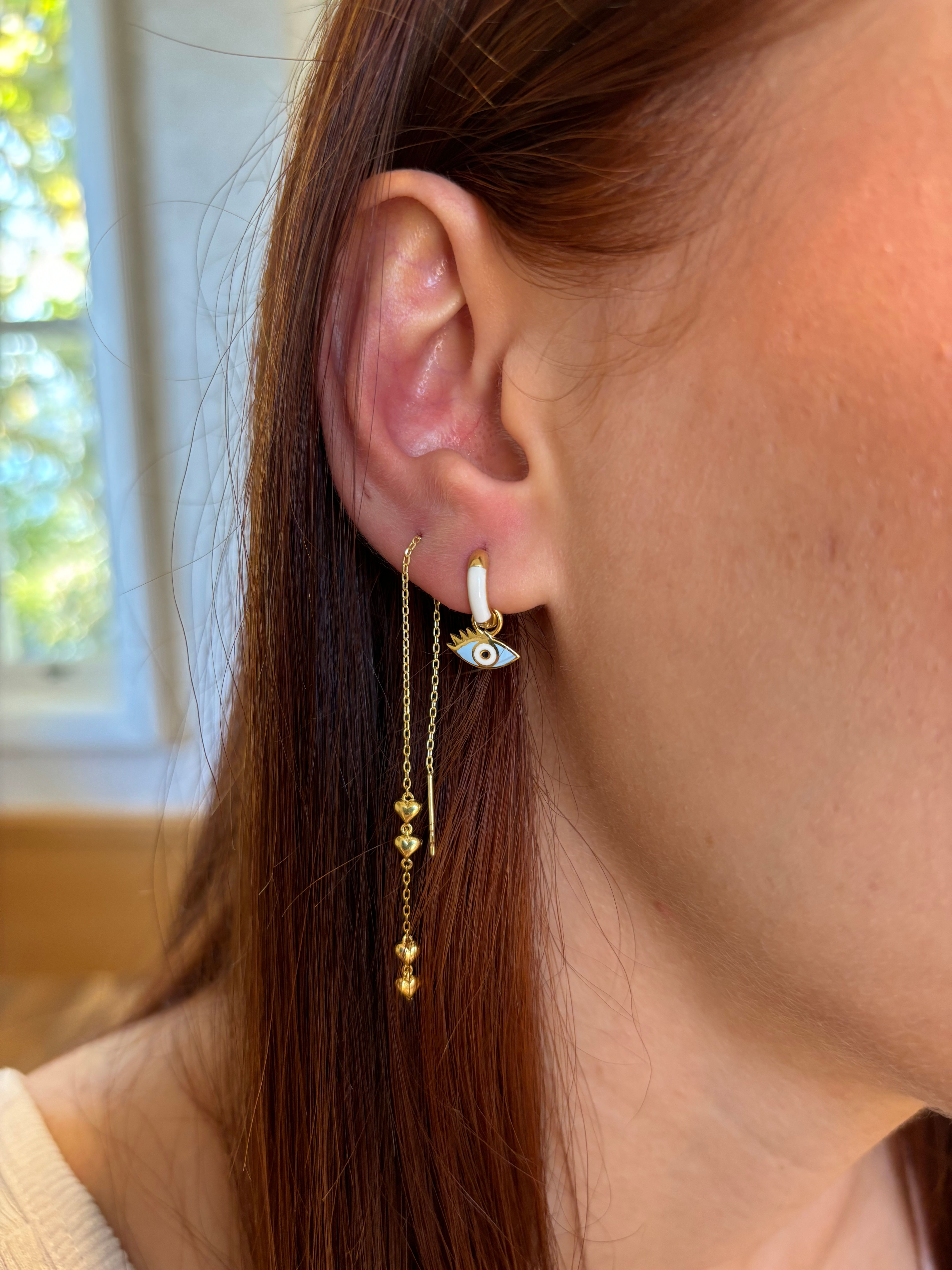 Mini Kalpli Zincir Küpe -Çift- | 925 Ayar Gümüş